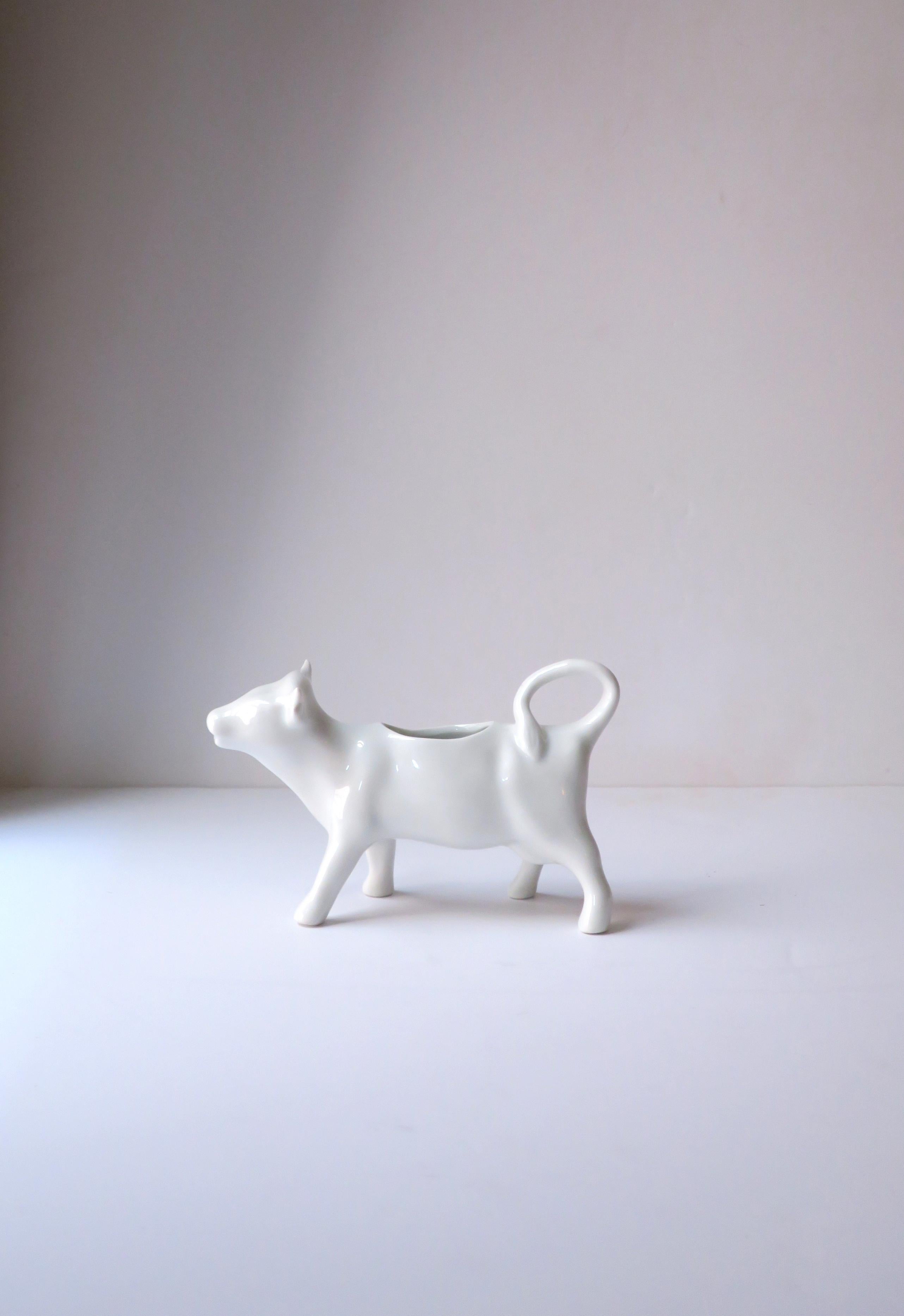 Glazed French White Porcelain Cow Creamer in the Rustic Style For Sale