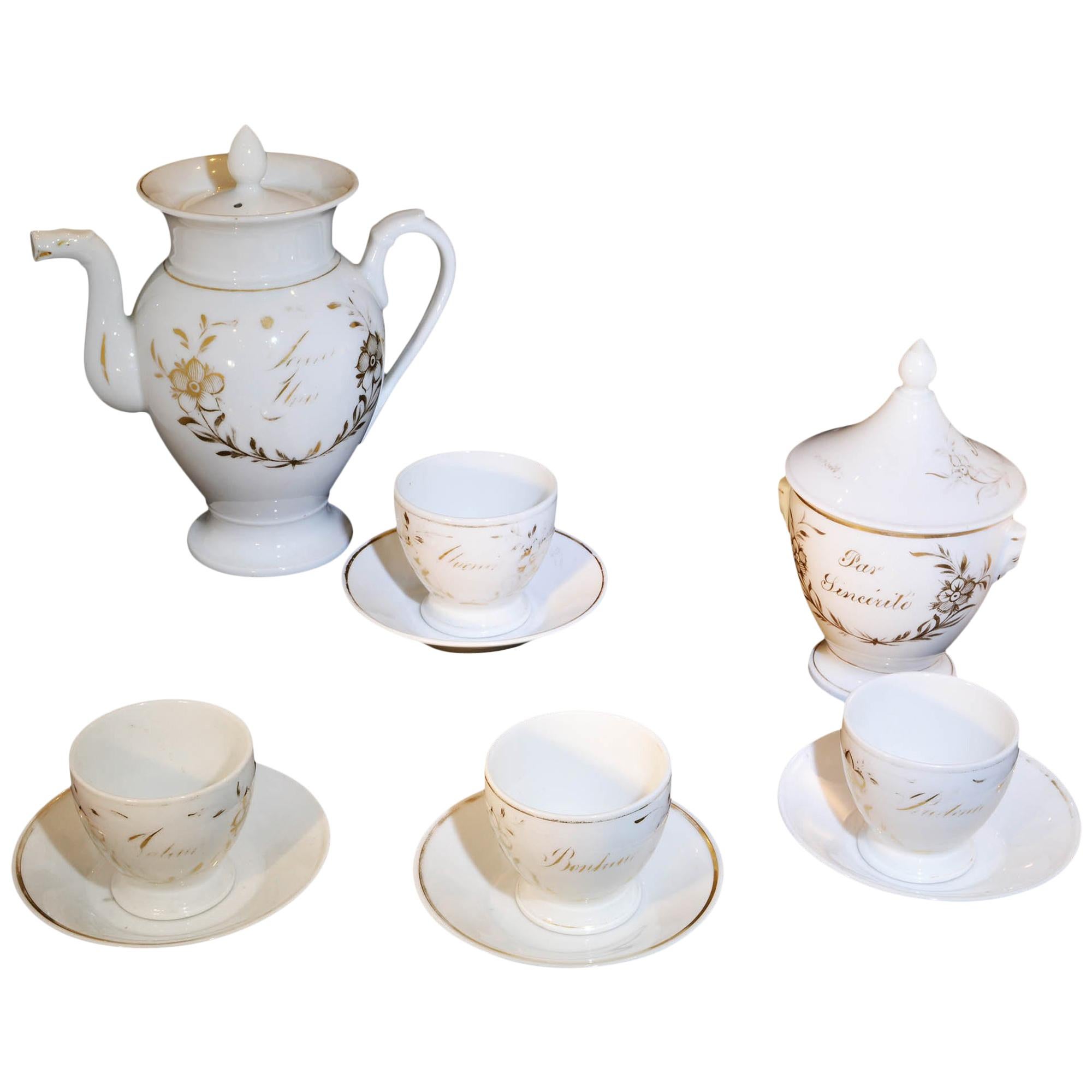 French White Porcelain with Gold Accent Tea Set For Sale