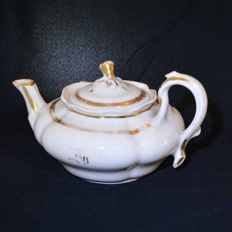 French White Porcelain with Gold Accent Teapot For Sale at 1stDibs