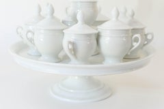French White Pots de Creme Set, Cups with Tiered Stand