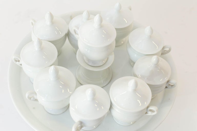 French White Pots de Creme Set, Cups with Tiered Stand at 1stDibs