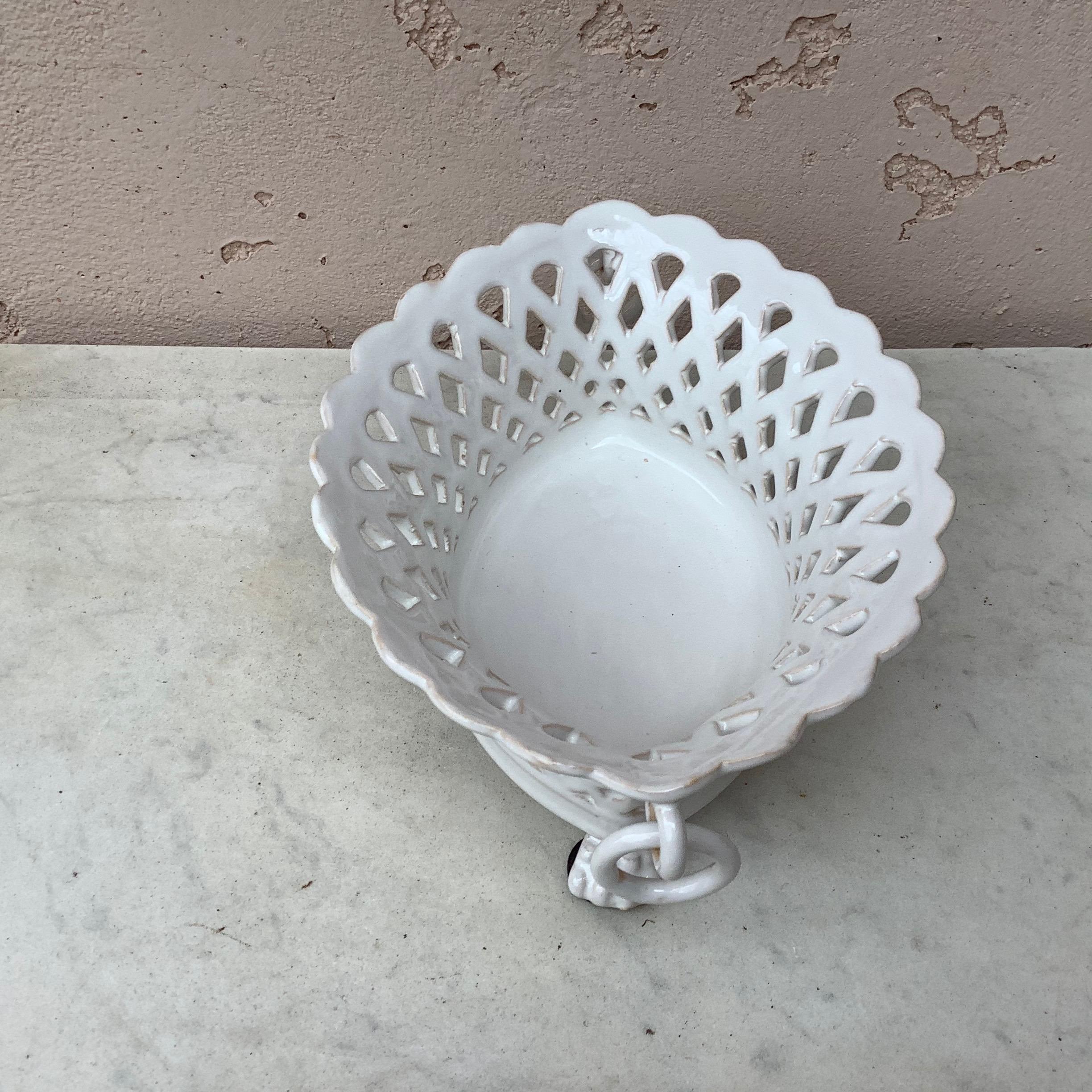 Rustic French White Reticulated Basket Emile Tessier, circa 1920
