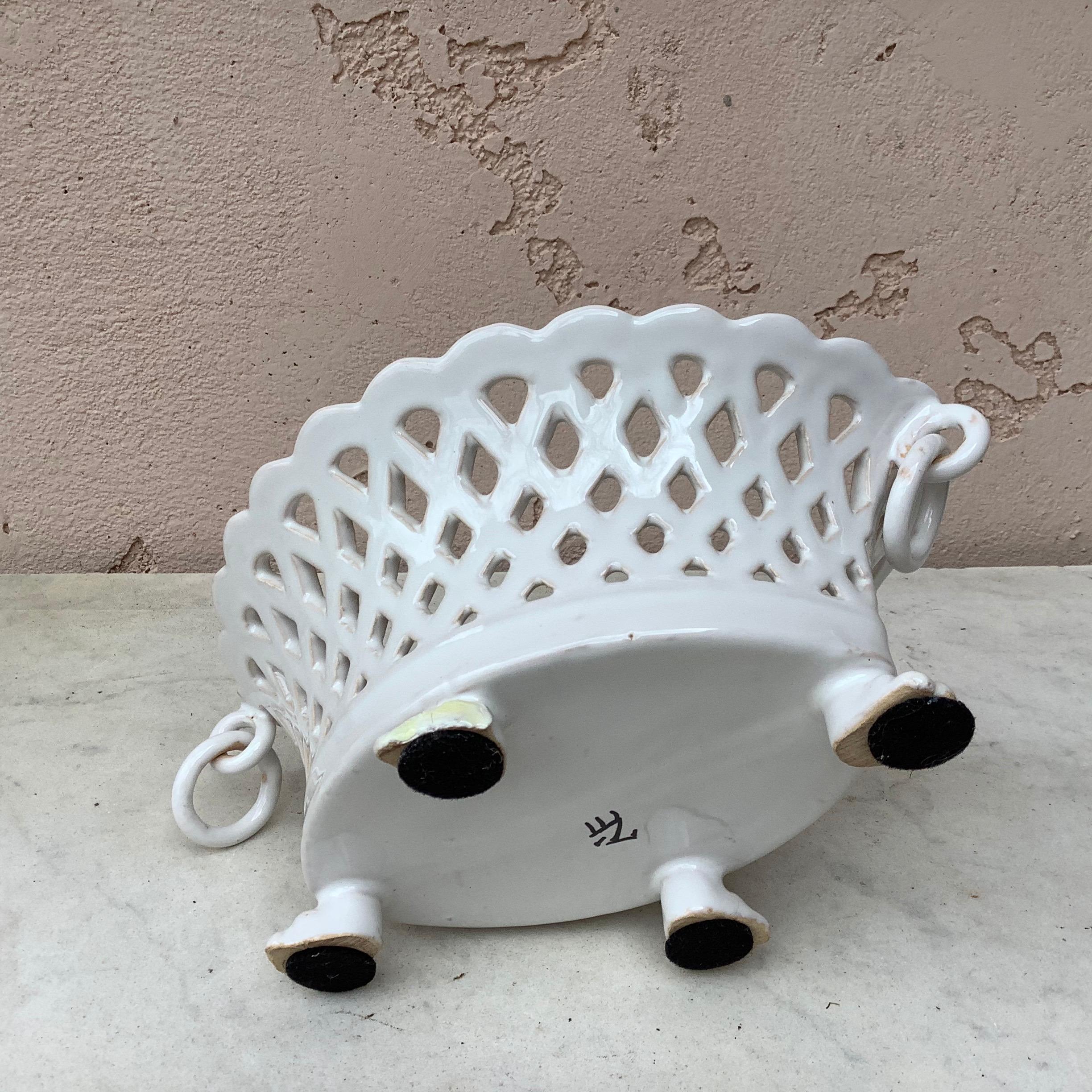 Faience French White Reticulated Basket Emile Tessier, circa 1920