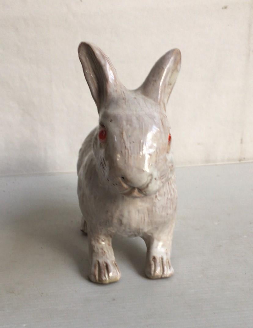 Small French white terracotta Majolica rabbit Bavent, circa 1890.
(Normandy).
Measures: Length / 8 inches, height / 6 inches.