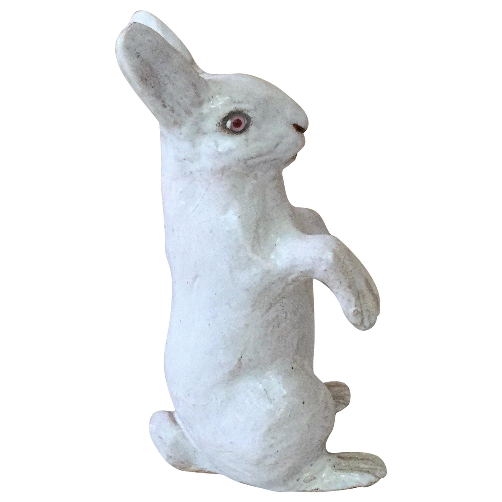 Rustic French White Terracotta Majolica Rabbit Bavent, circa 1890 For Sale