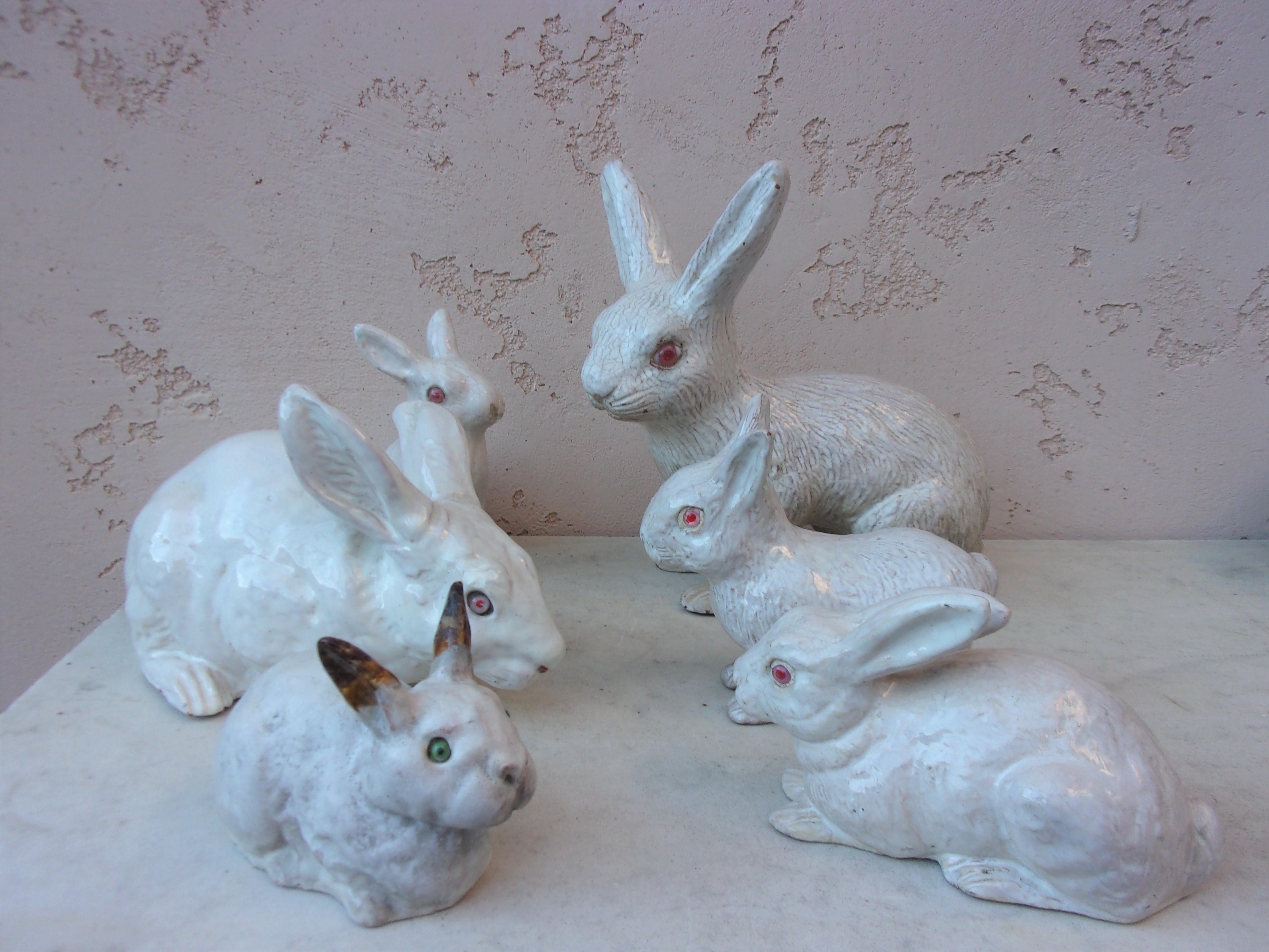 French White Terracotta Majolica Rabbit Bavent, circa 1890 In Good Condition For Sale In Austin, TX