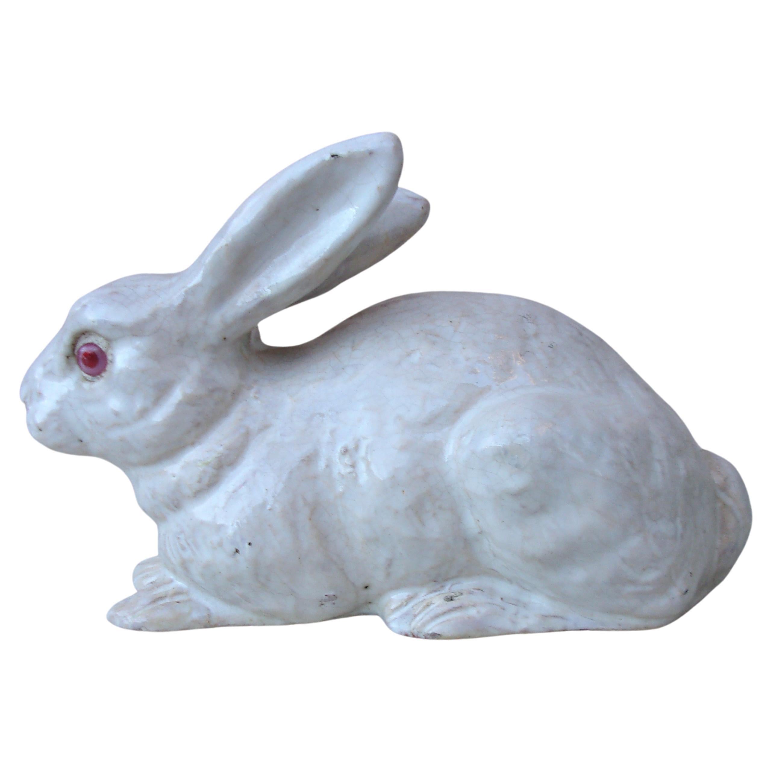 French White Terracotta Majolica Rabbit Bavent, circa 1890