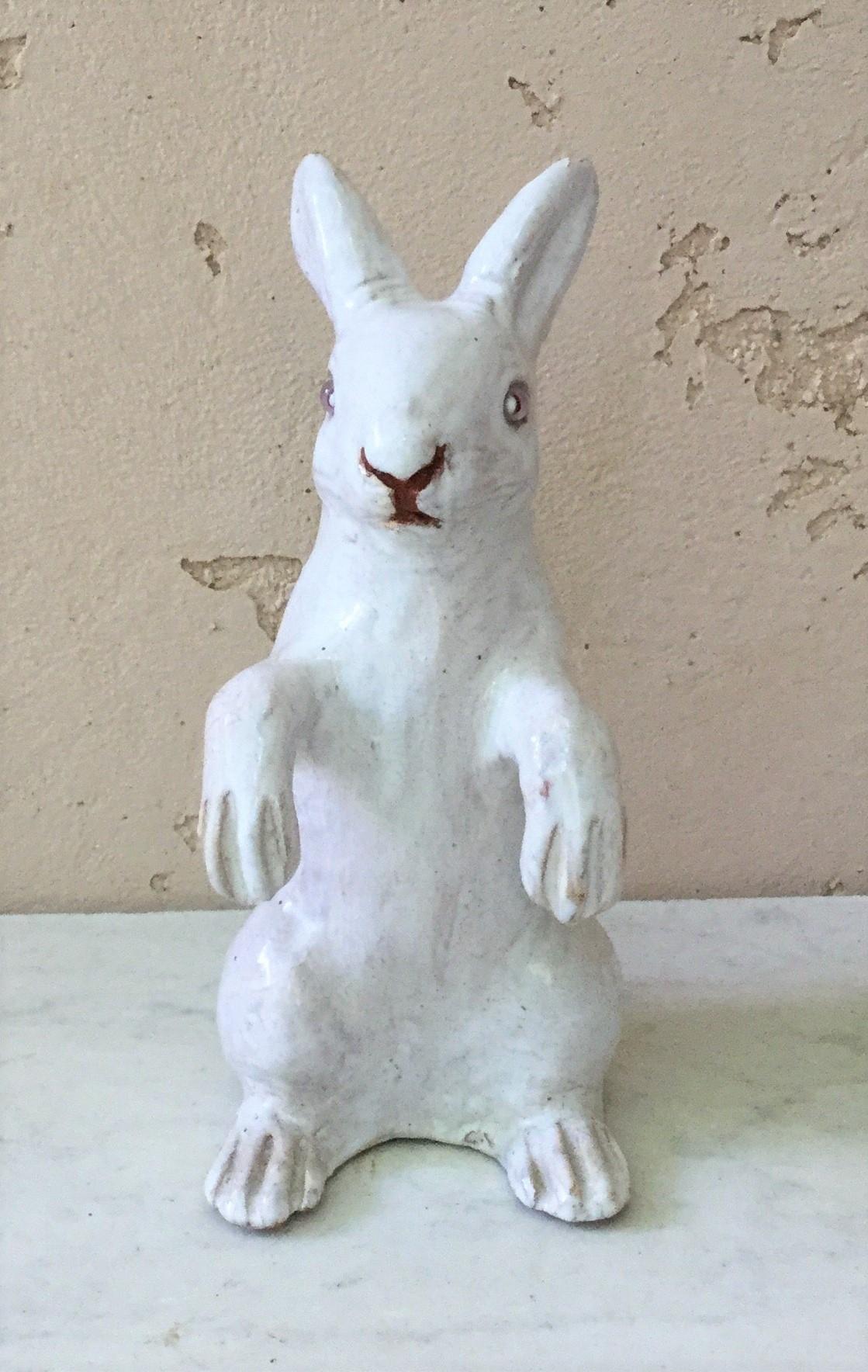 Rustic French White Terracotta Rabbit Bavent, circa 1900