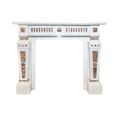 French White Veined Carrara and Royal Red Marble Mantel
