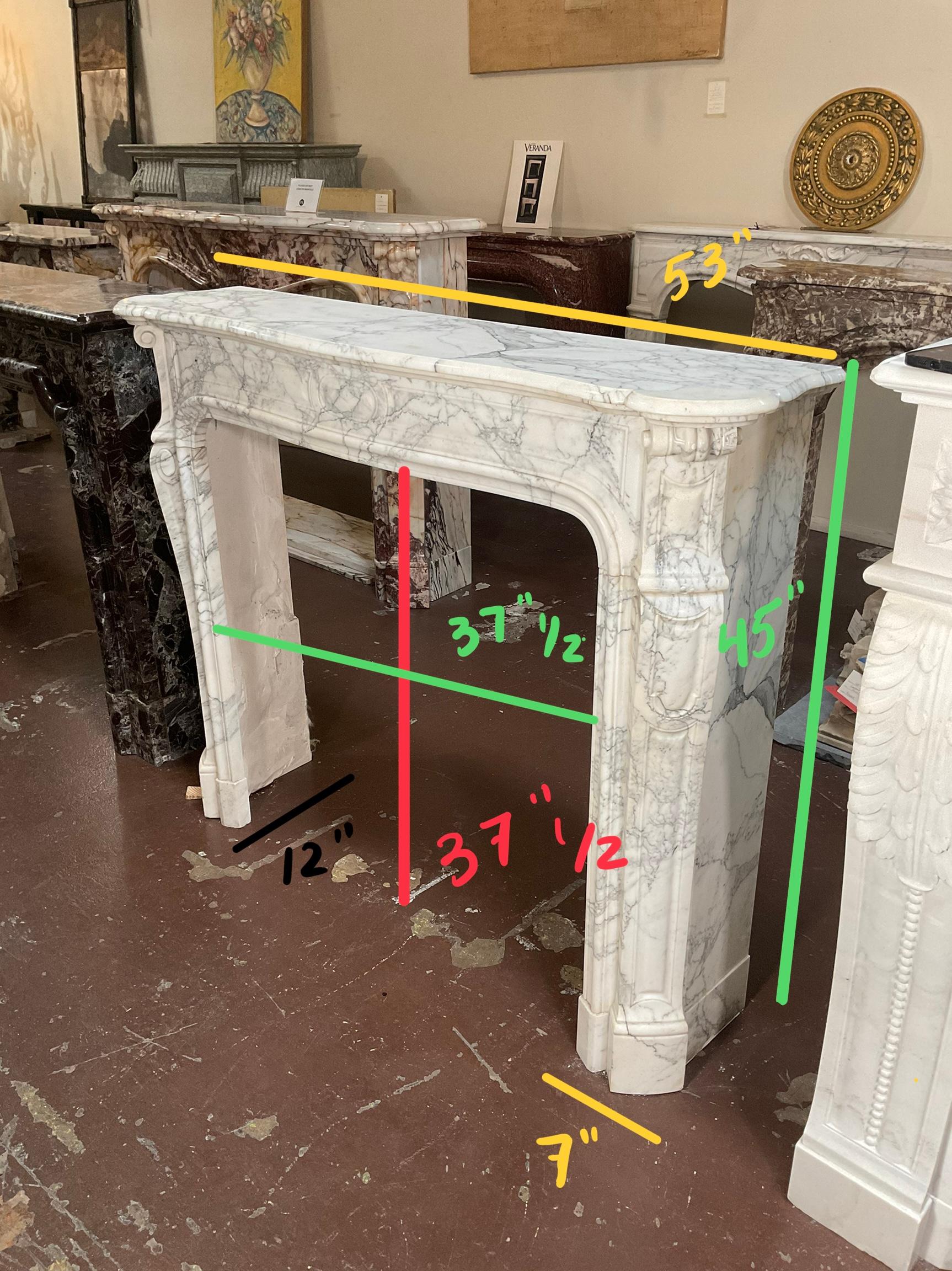 French White Veined Carrara Marble Mantel For Sale 6