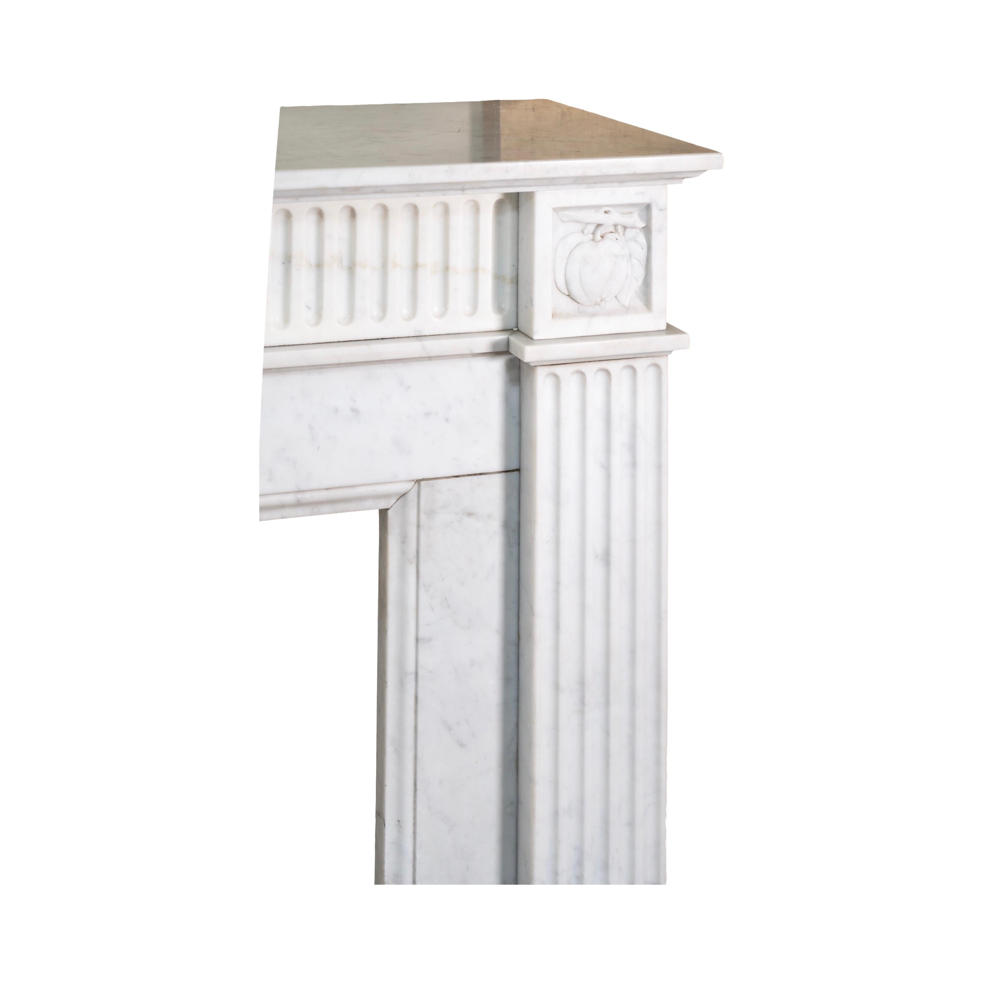 19th Century French White Veined Carrara Marble Mantel For Sale