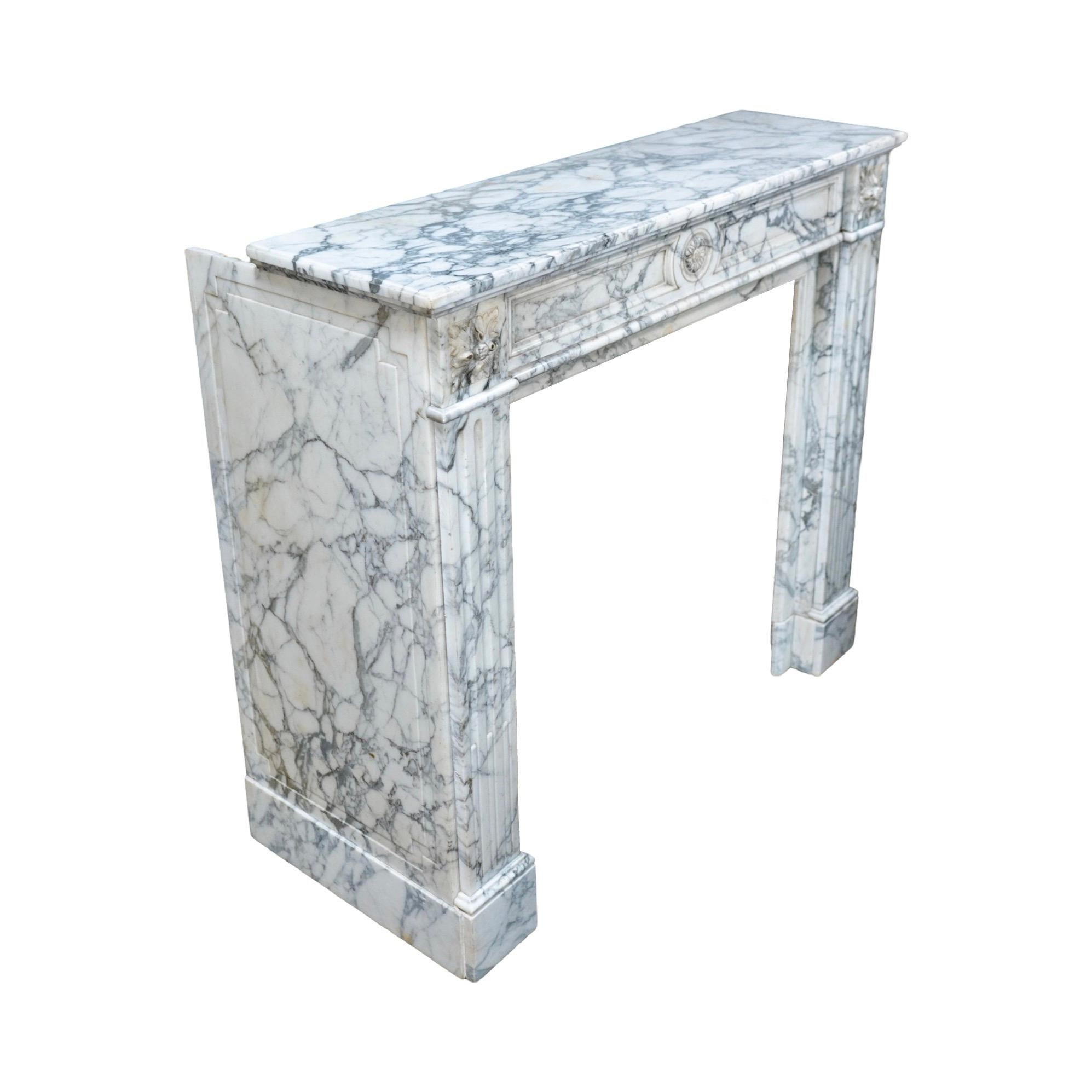 18th Century and Earlier French White Veined Carrara Marble Mantel For Sale