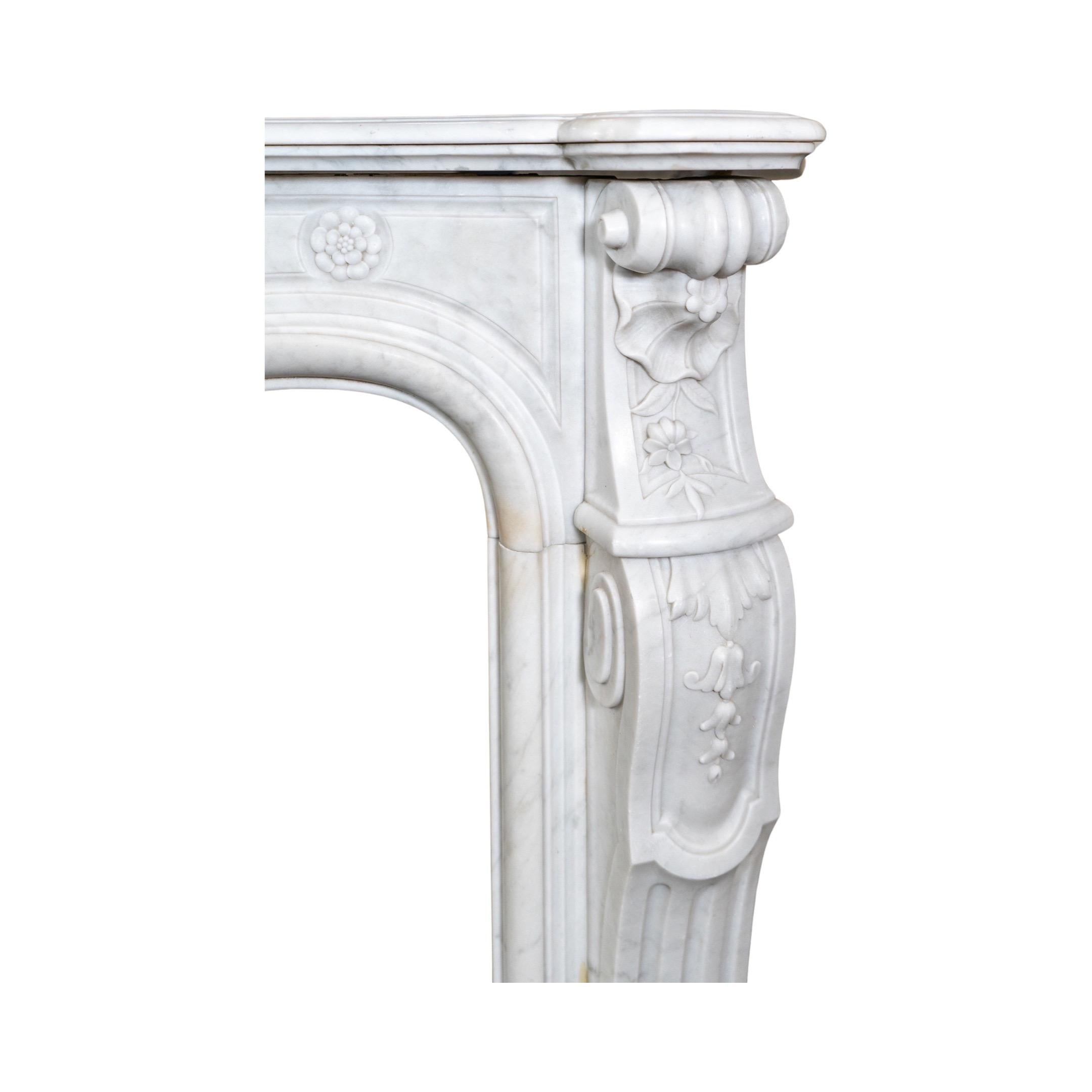 Late 19th Century French White Veined Carrara Marble Mantel