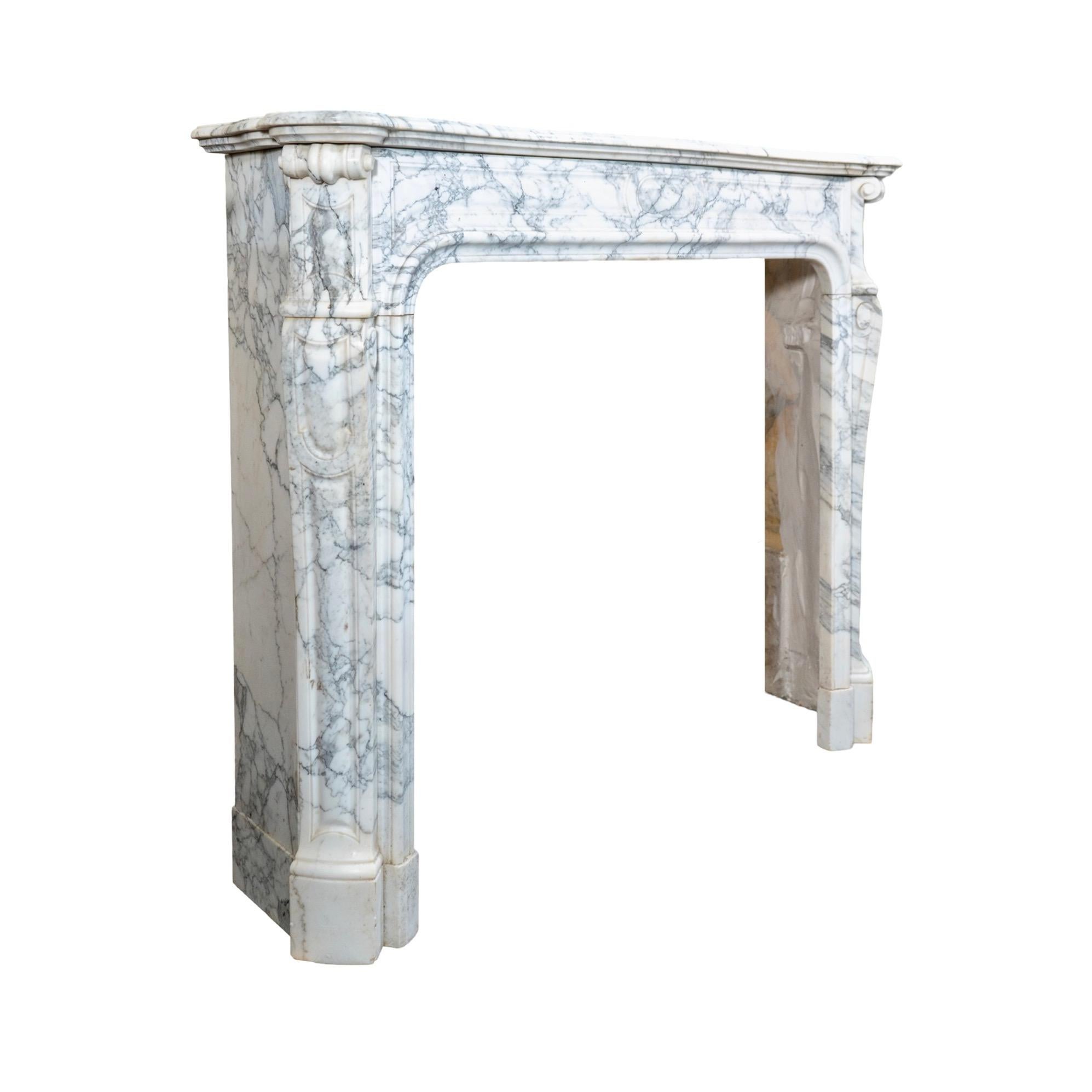 Late 19th Century French White Veined Carrara Marble Mantel For Sale