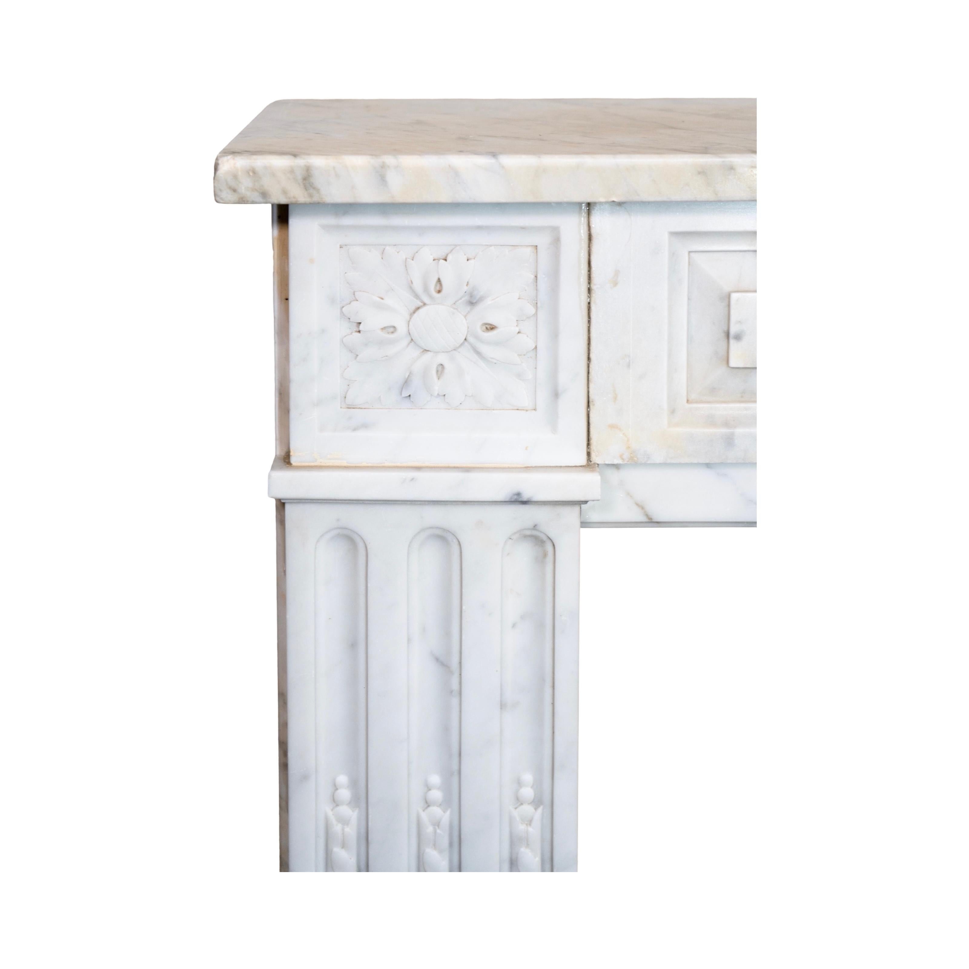 French White Veined Carrara Marble Mantel For Sale 1