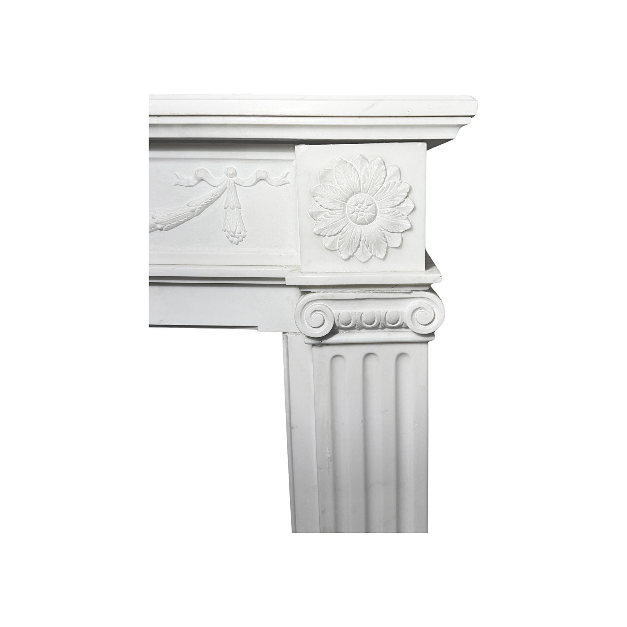 French White Veined Carrara Marble Mantel For Sale 1