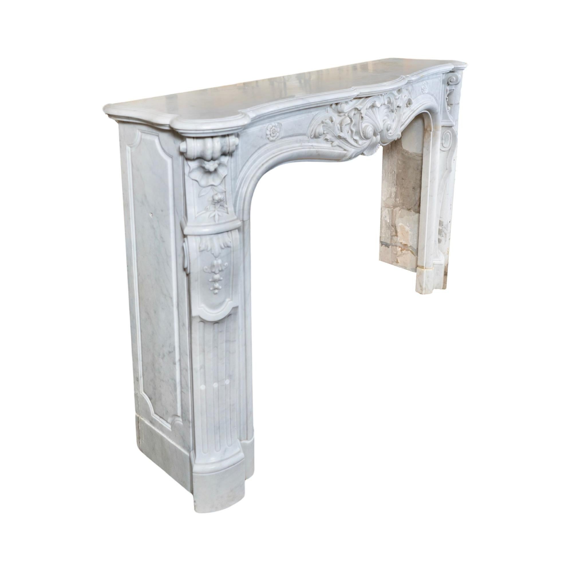 French White Veined Carrara Marble Mantel 1