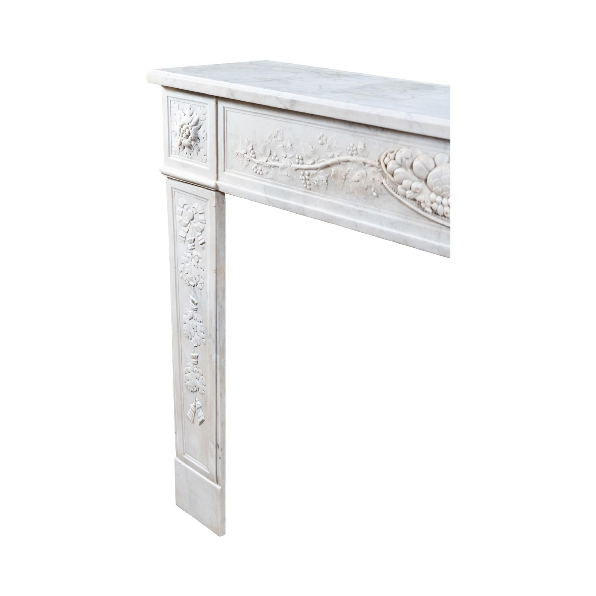 French White Veined Carrara Marble Mantel For Sale 2