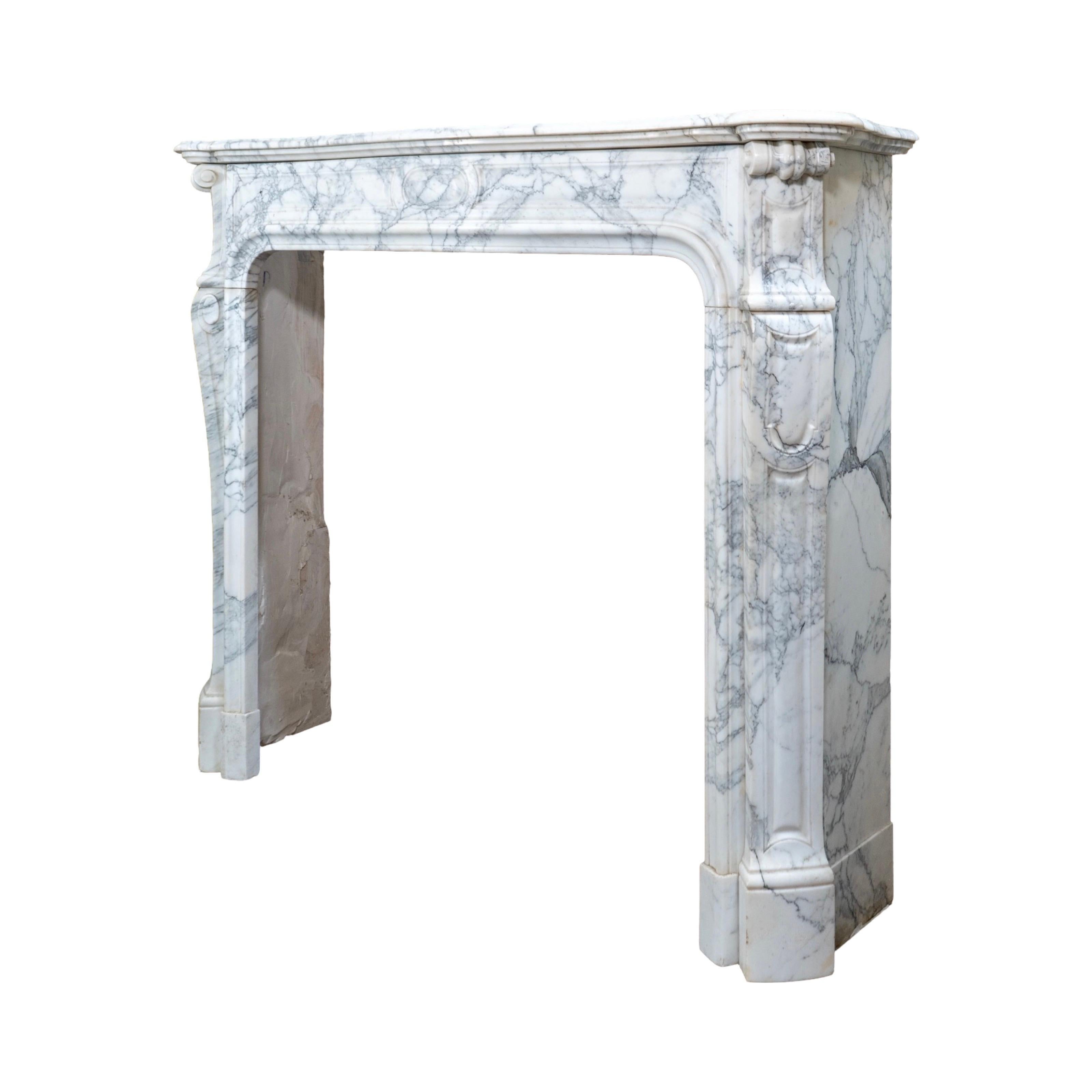 French White Veined Carrara Marble Mantel For Sale 2