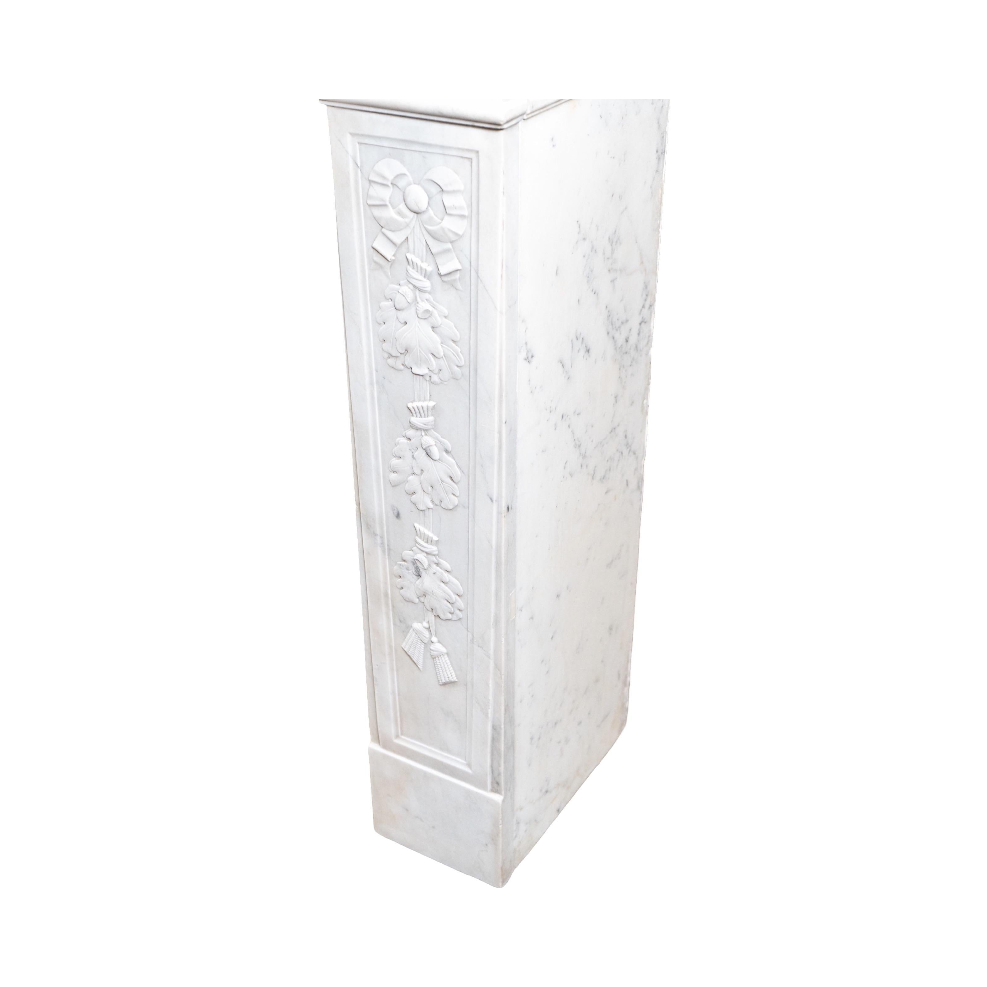 French White Veined Carrara Marble Mantel For Sale 3