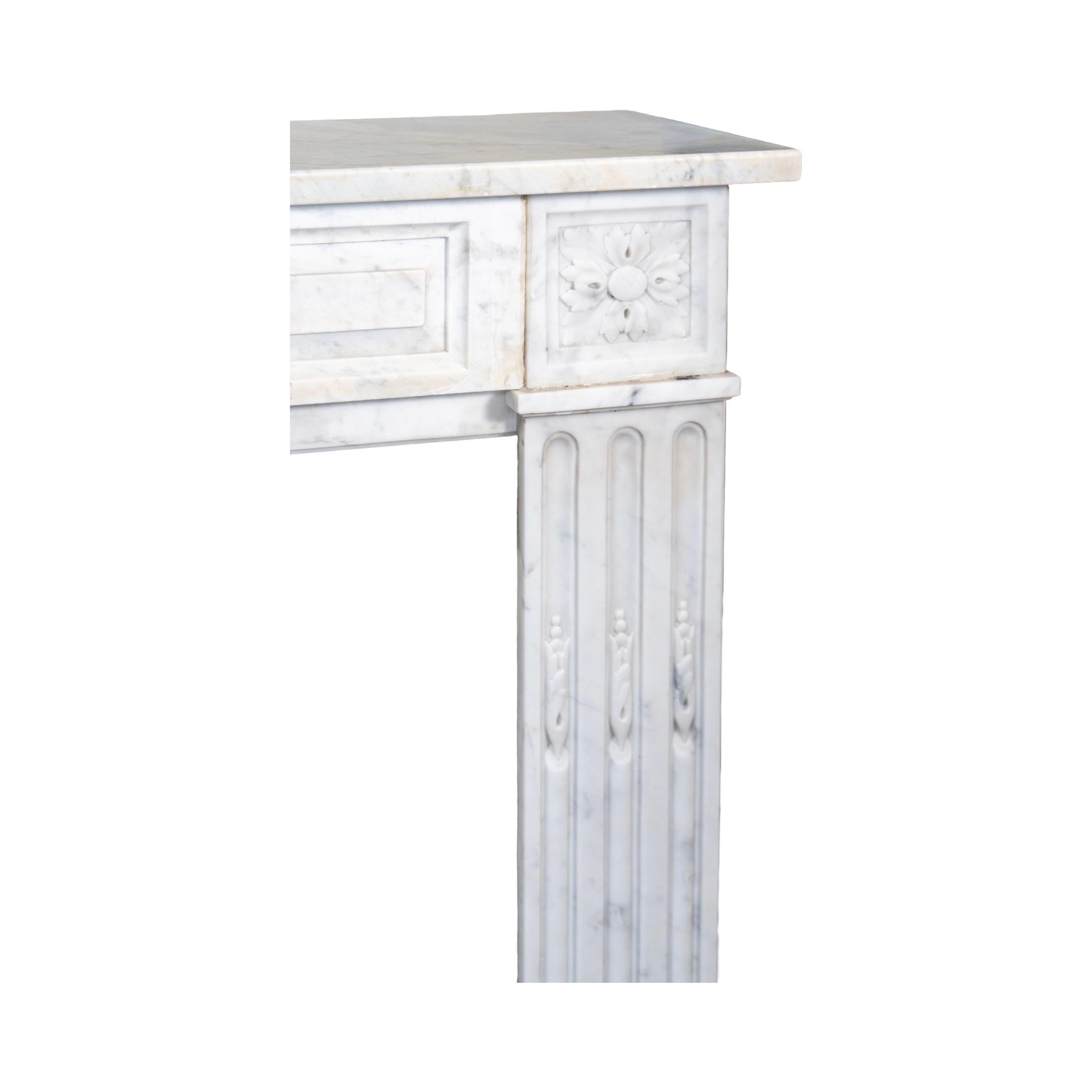 French White Veined Carrara Marble Mantel For Sale 3