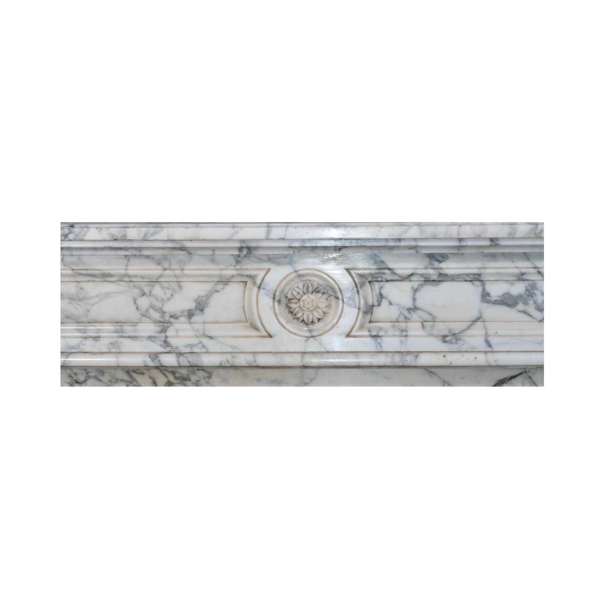 French White Veined Carrara Marble Mantel For Sale 4