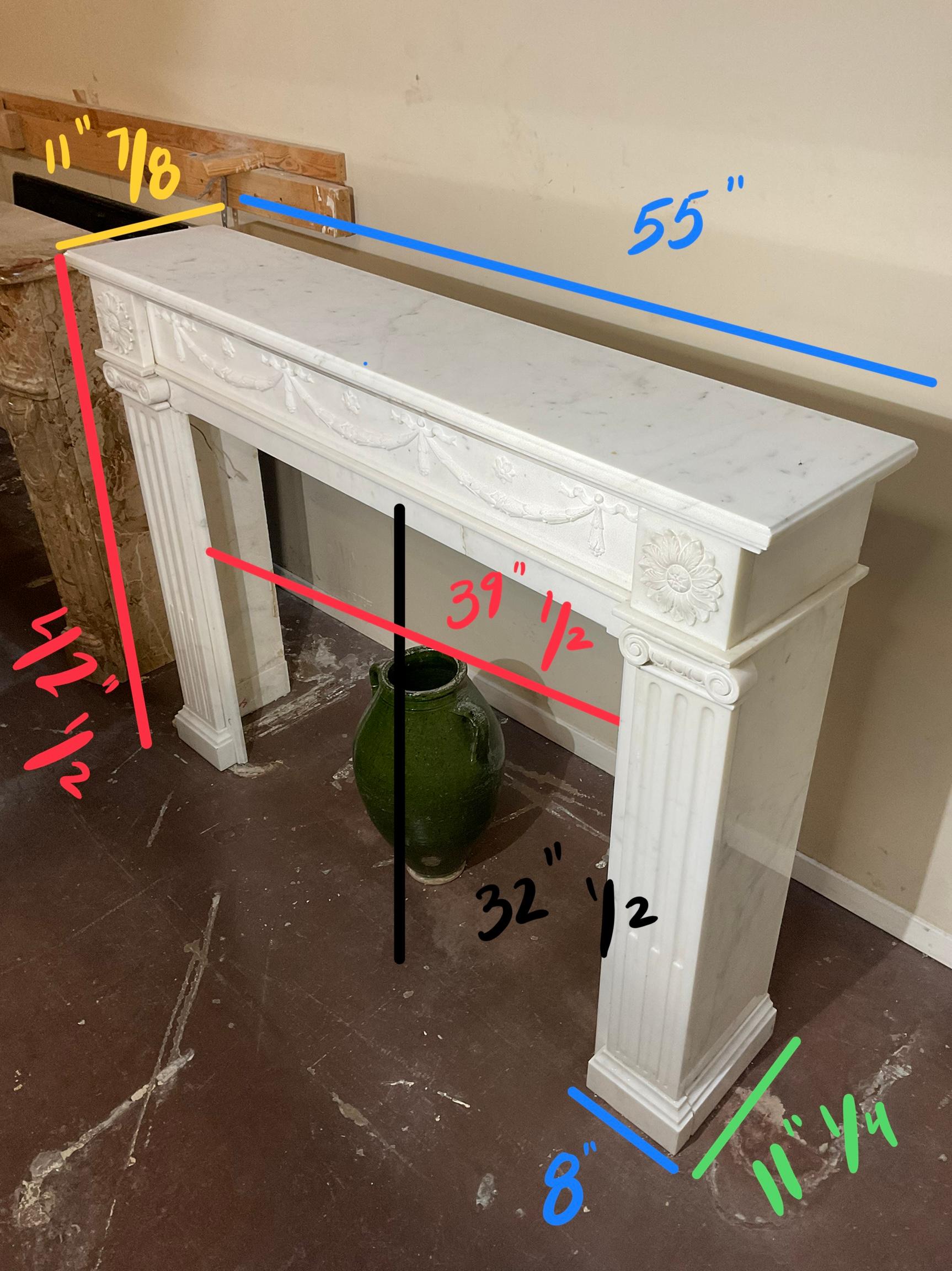 French White Veined Carrara Marble Mantel For Sale 4