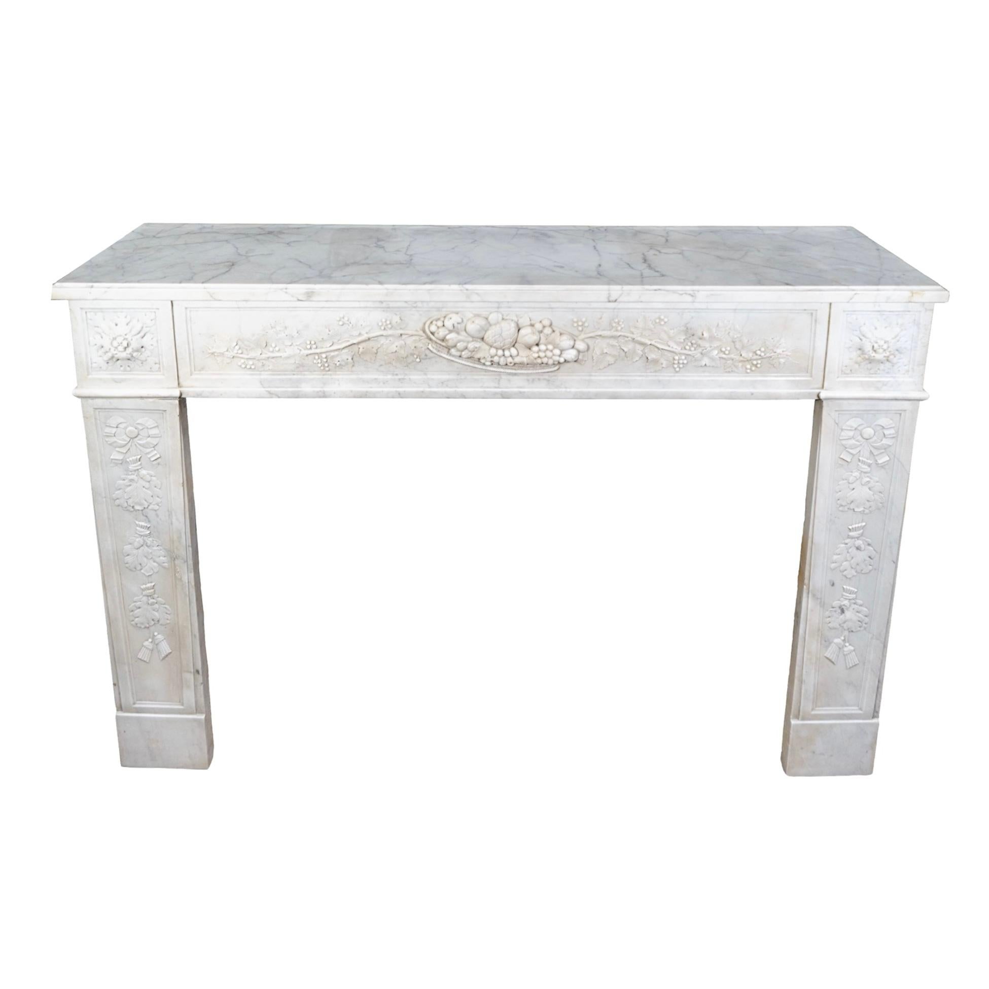 French White Veined Carrara Marble Mantel For Sale
