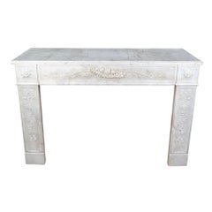 Antique French White Veined Carrara Marble Mantel