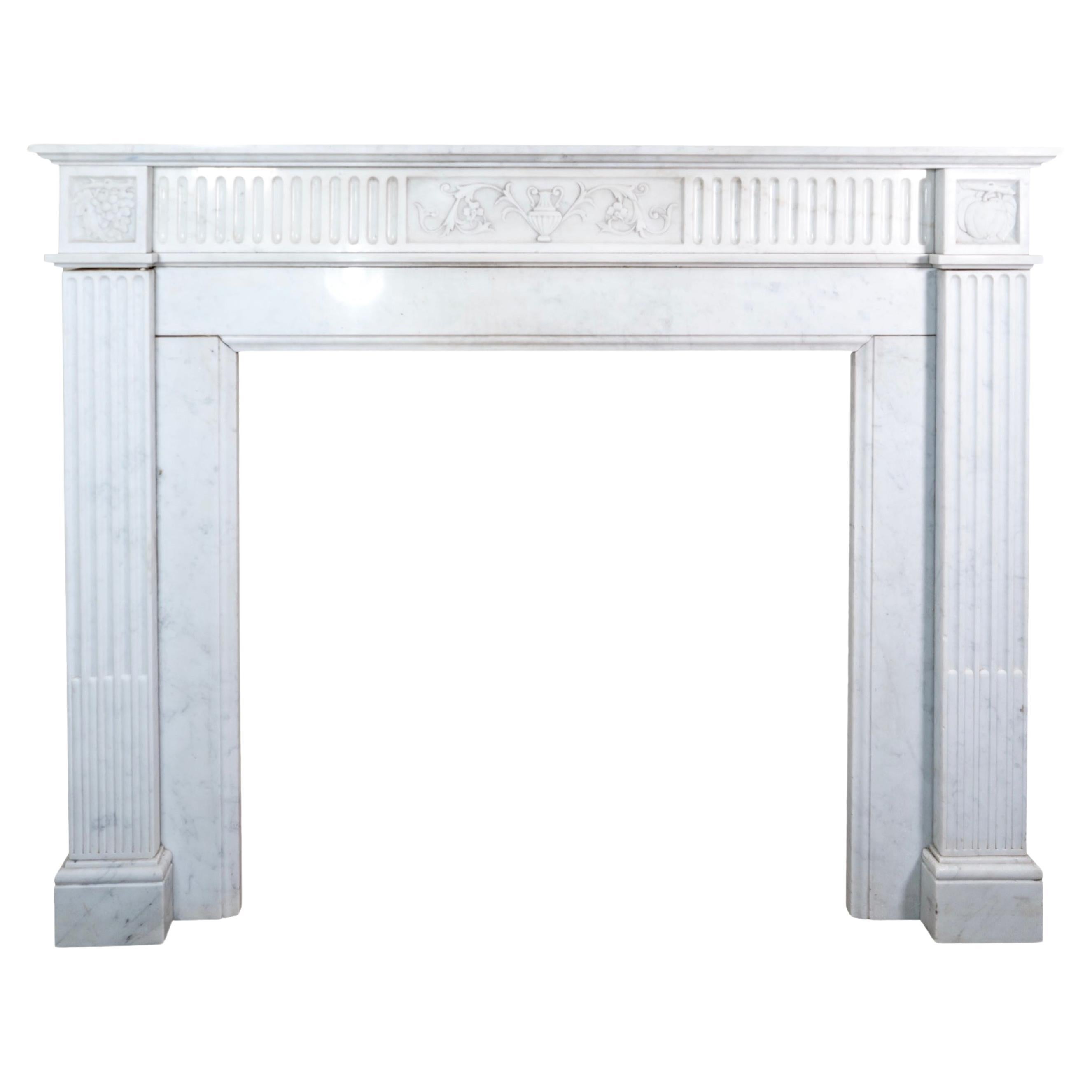French White Veined Carrara Marble Mantel For Sale