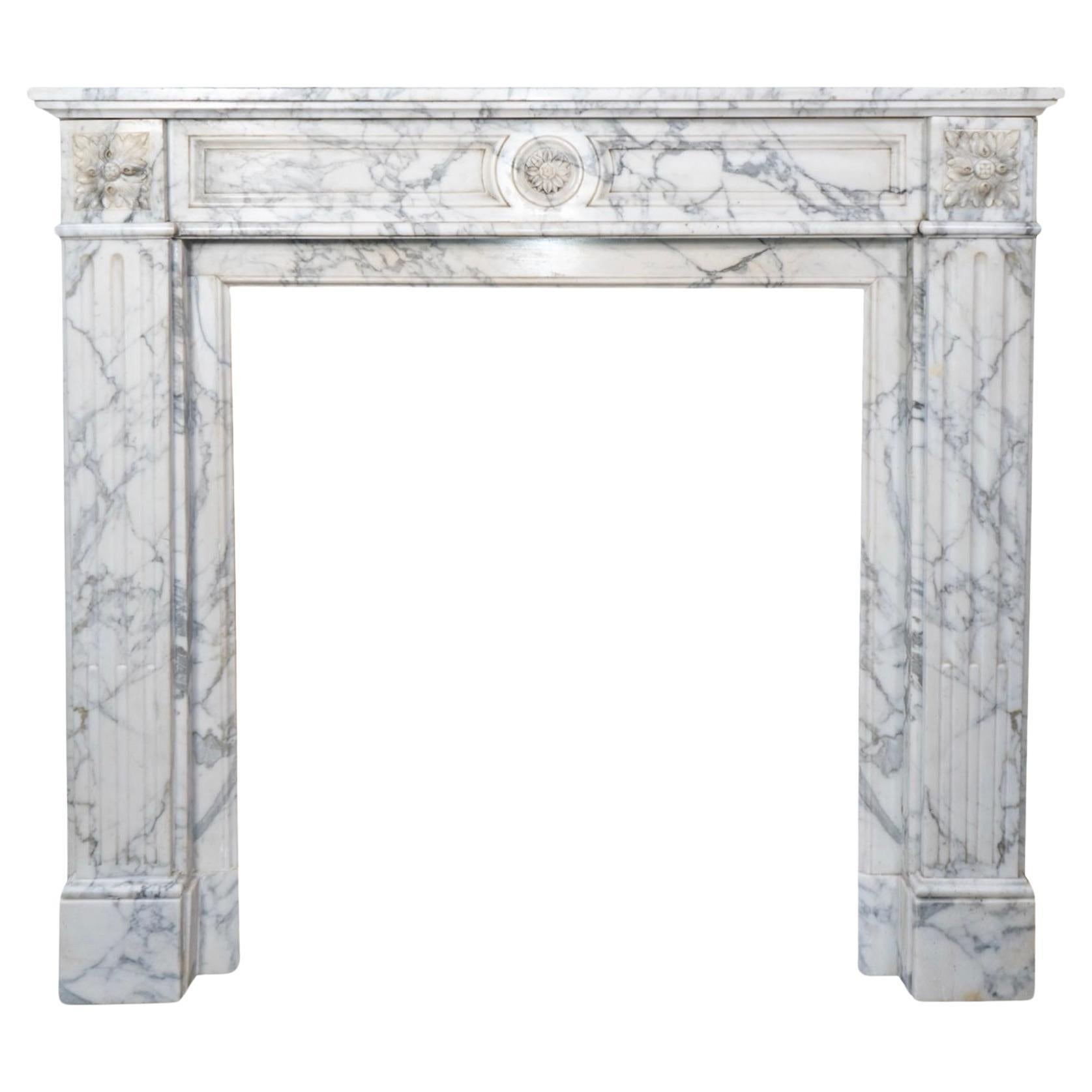 French White Veined Carrara Marble Mantel