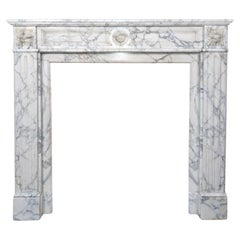 Antique French White Veined Carrara Marble Mantel
