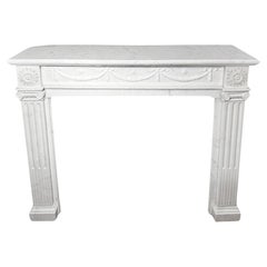 Antique French White Veined Carrara Marble Mantel