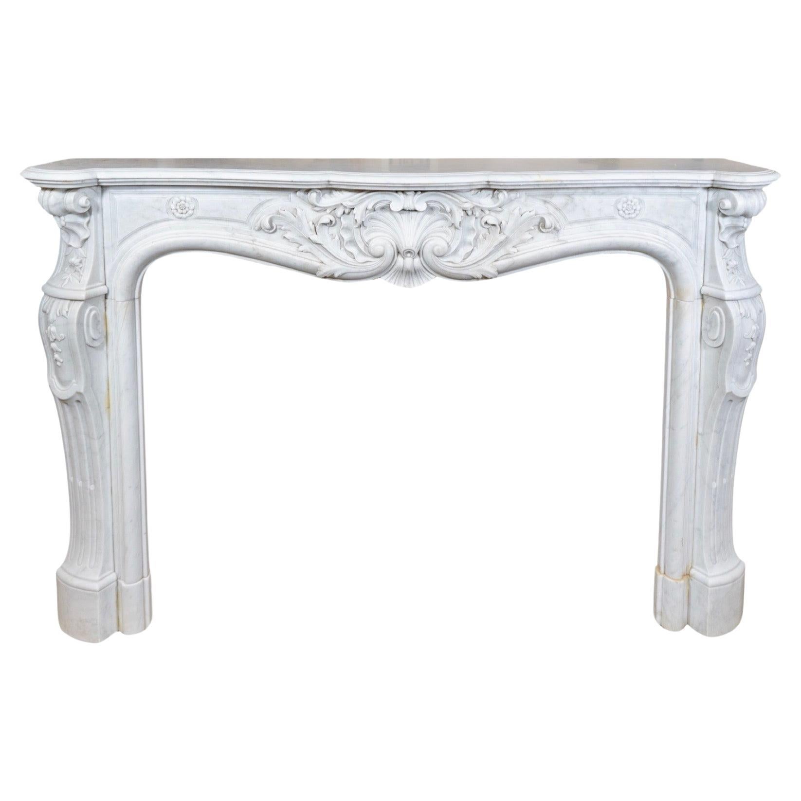 French White Veined Carrara Marble Mantel