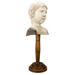 French Whitewashed Carved Wooden Sculpture Head or Bust on a Pedestal
