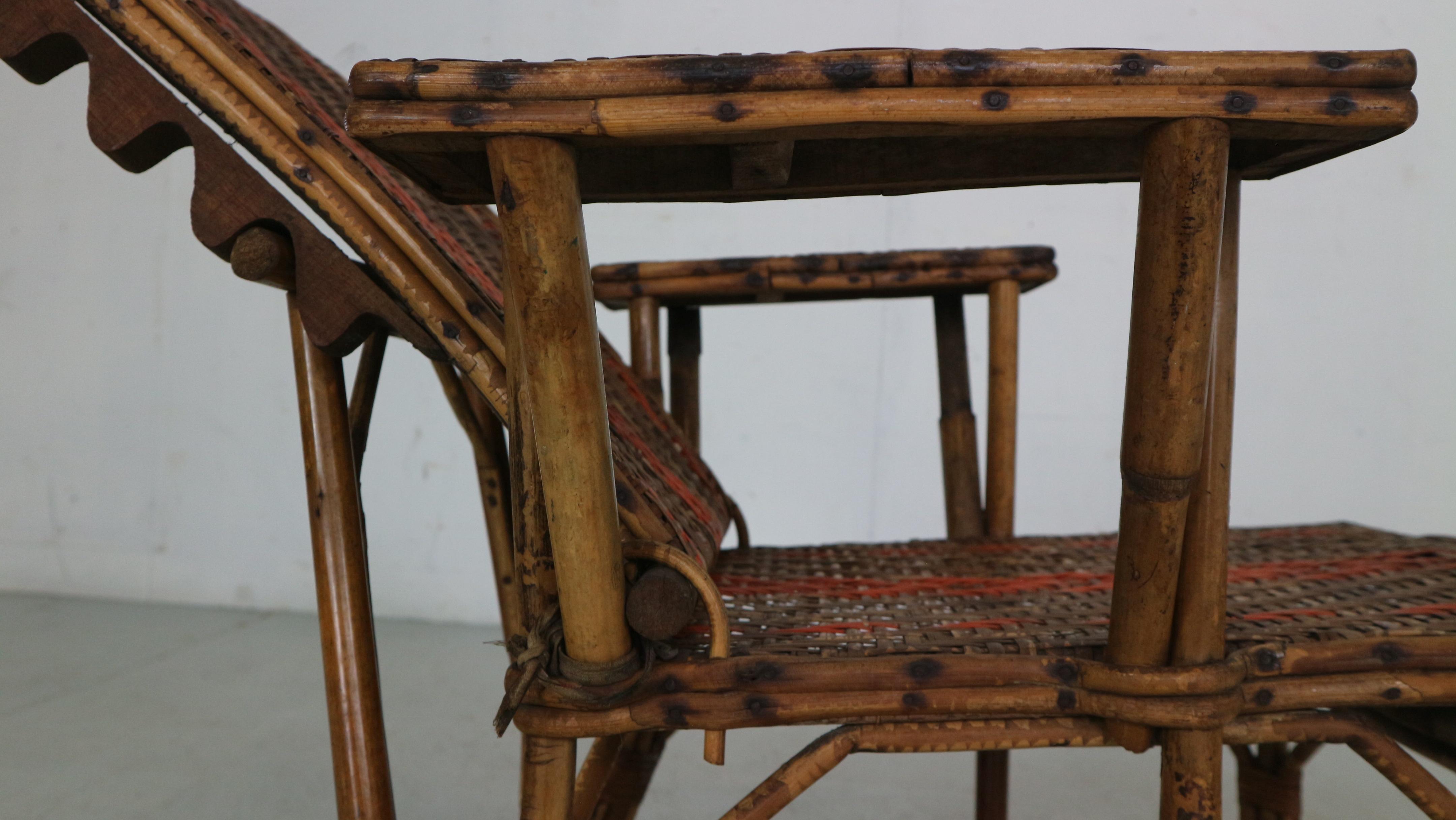 French, Wicker and Bamboo Kids Chaise Longue Chair with Footrest, 1920s 7