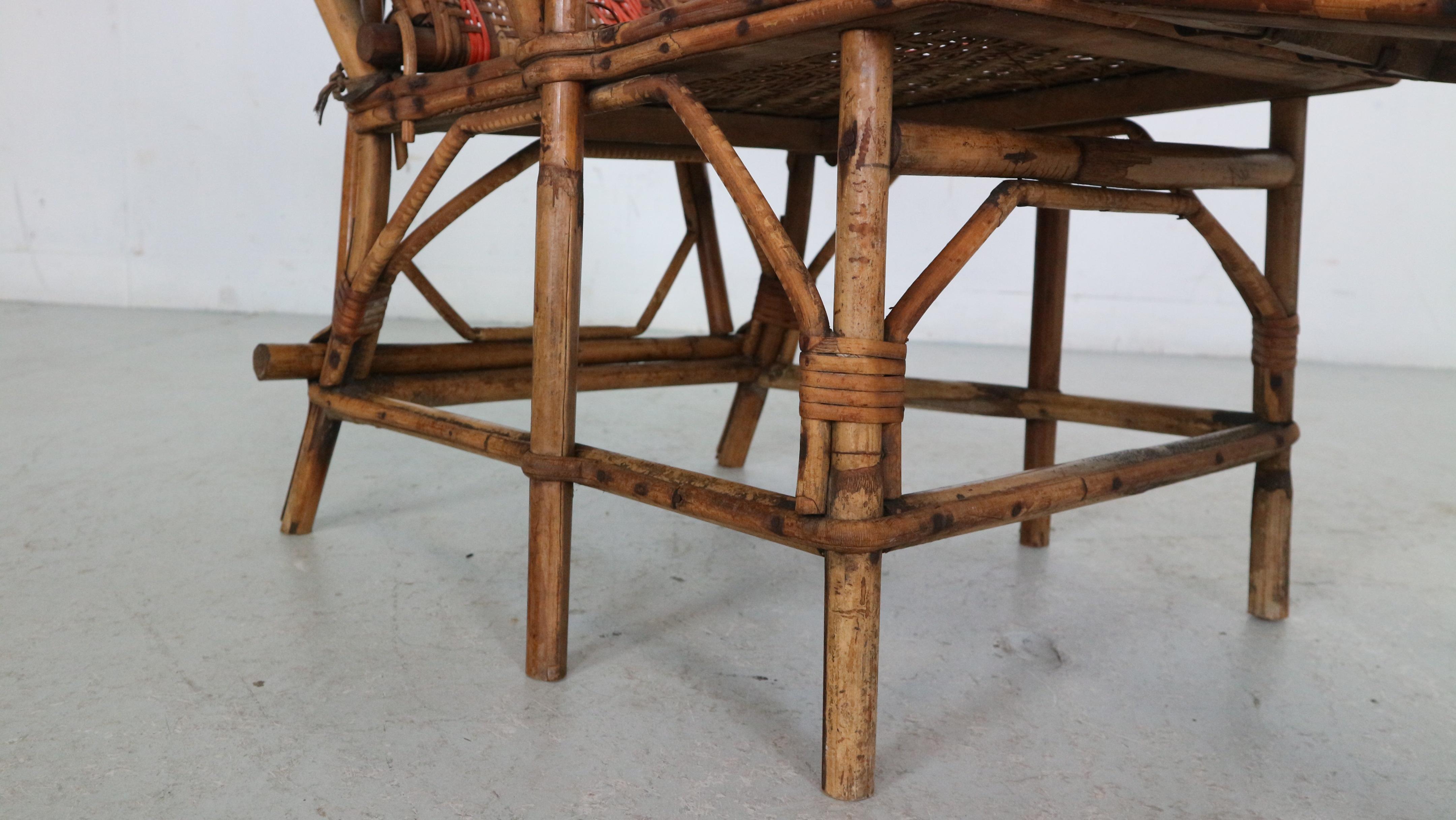 French, Wicker and Bamboo Kids Chaise Longue Chair with Footrest, 1920s 10