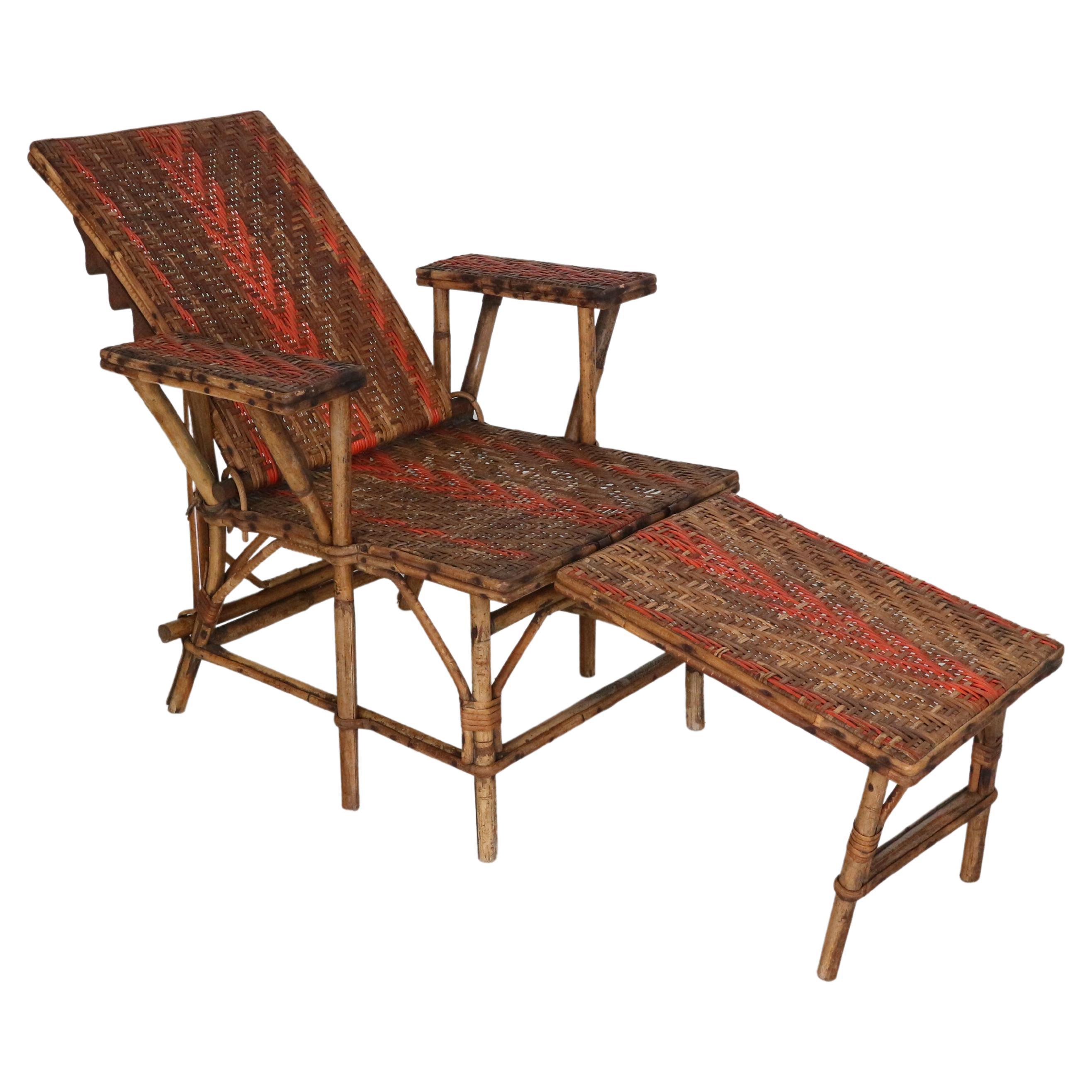 French, Wicker and Bamboo Kids Chaise Longue Chair with Footrest, 1920s For  Sale at 1stDibs