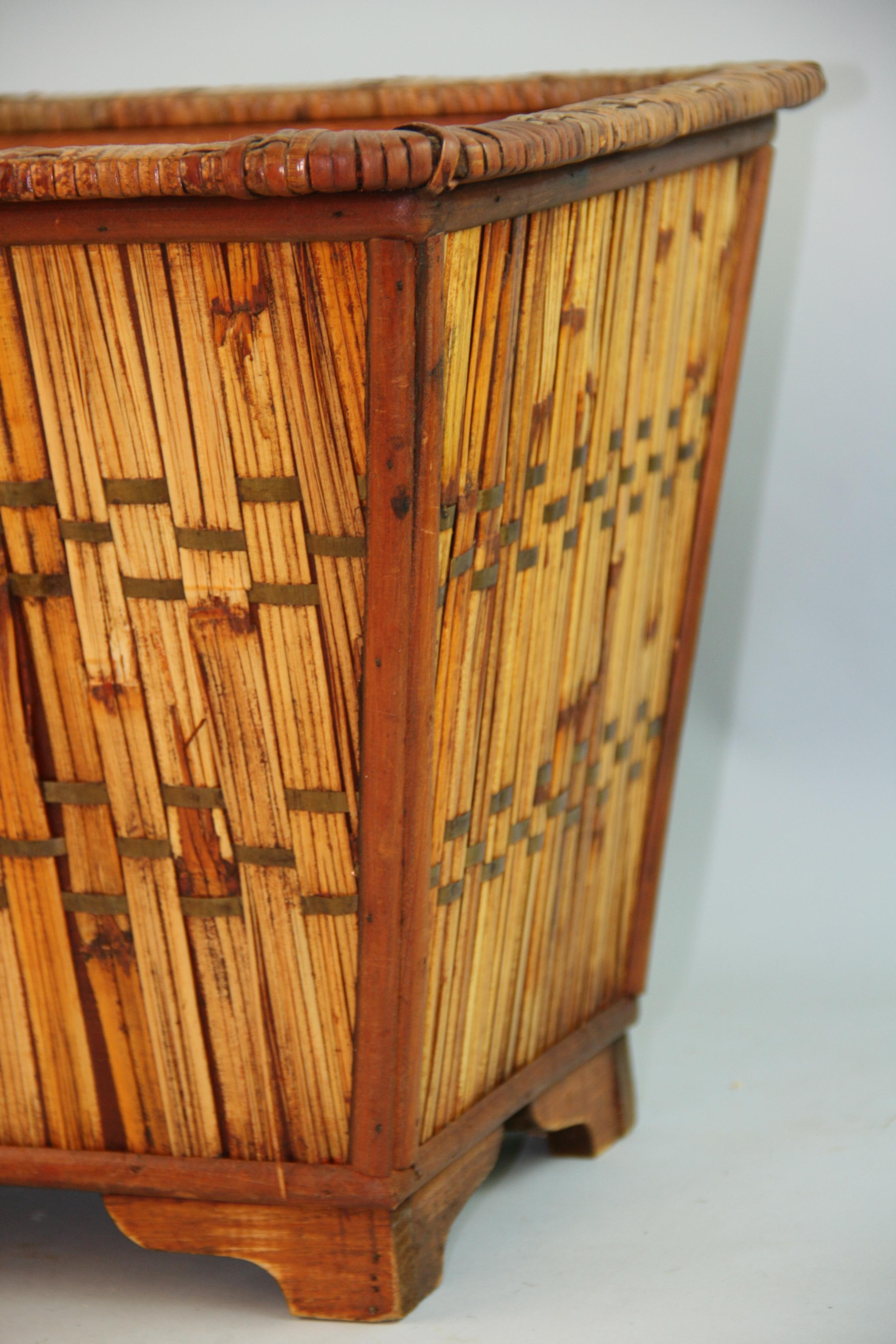 Mid-20th Century French Wicker and Bamboo Waste Basket For Sale