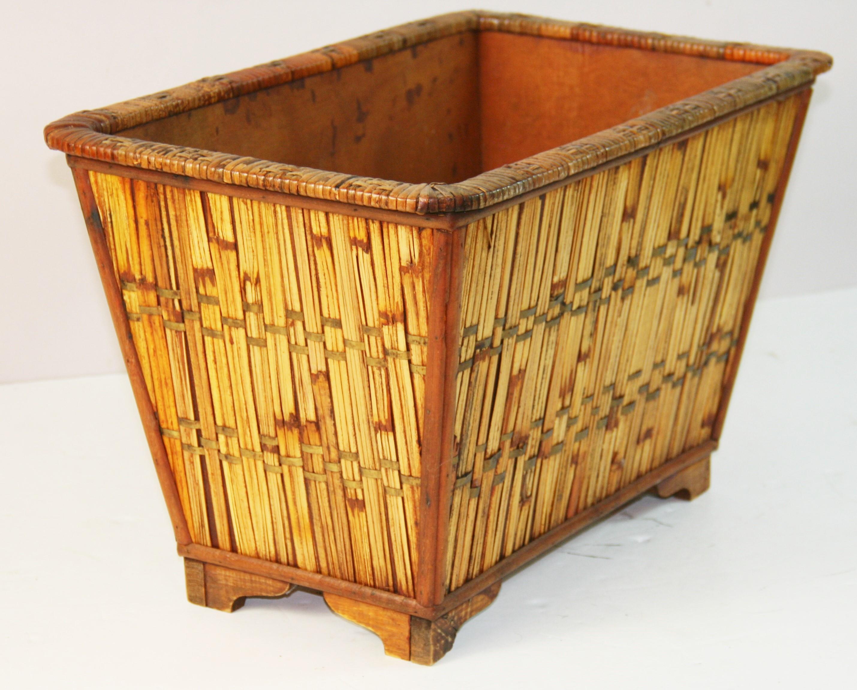Mid-20th Century French Wicker and Bamboo Waste Basket For Sale