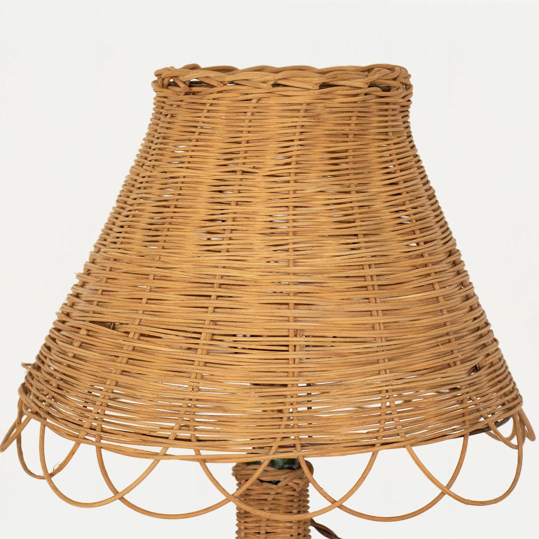French Wicker and Glass Bottle Lamp 1