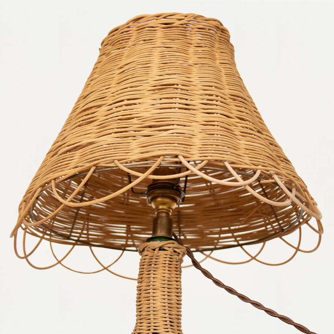 French Wicker and Glass Bottle Lamp 2