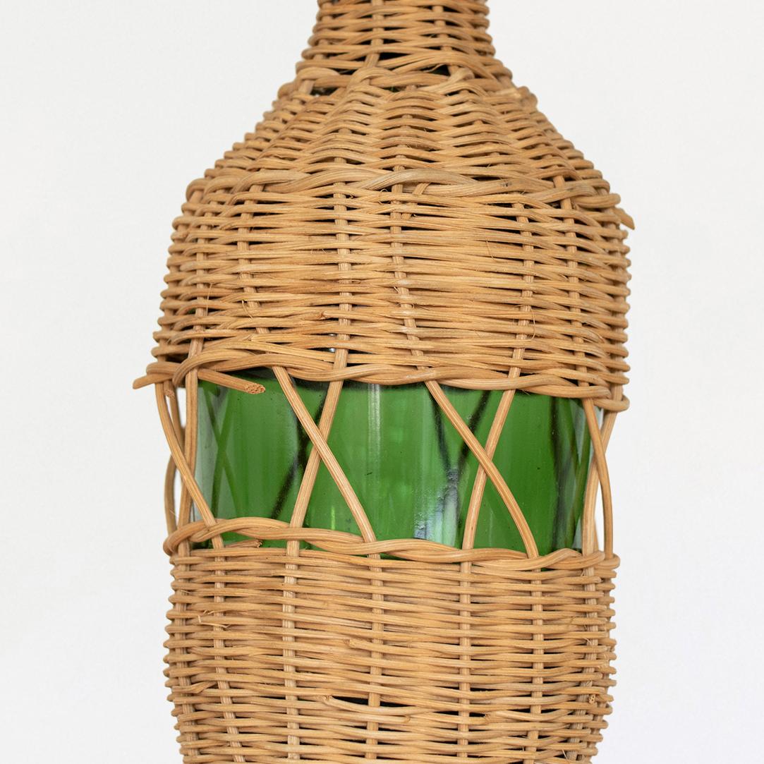 French Wicker and Glass Bottle Lamp 3