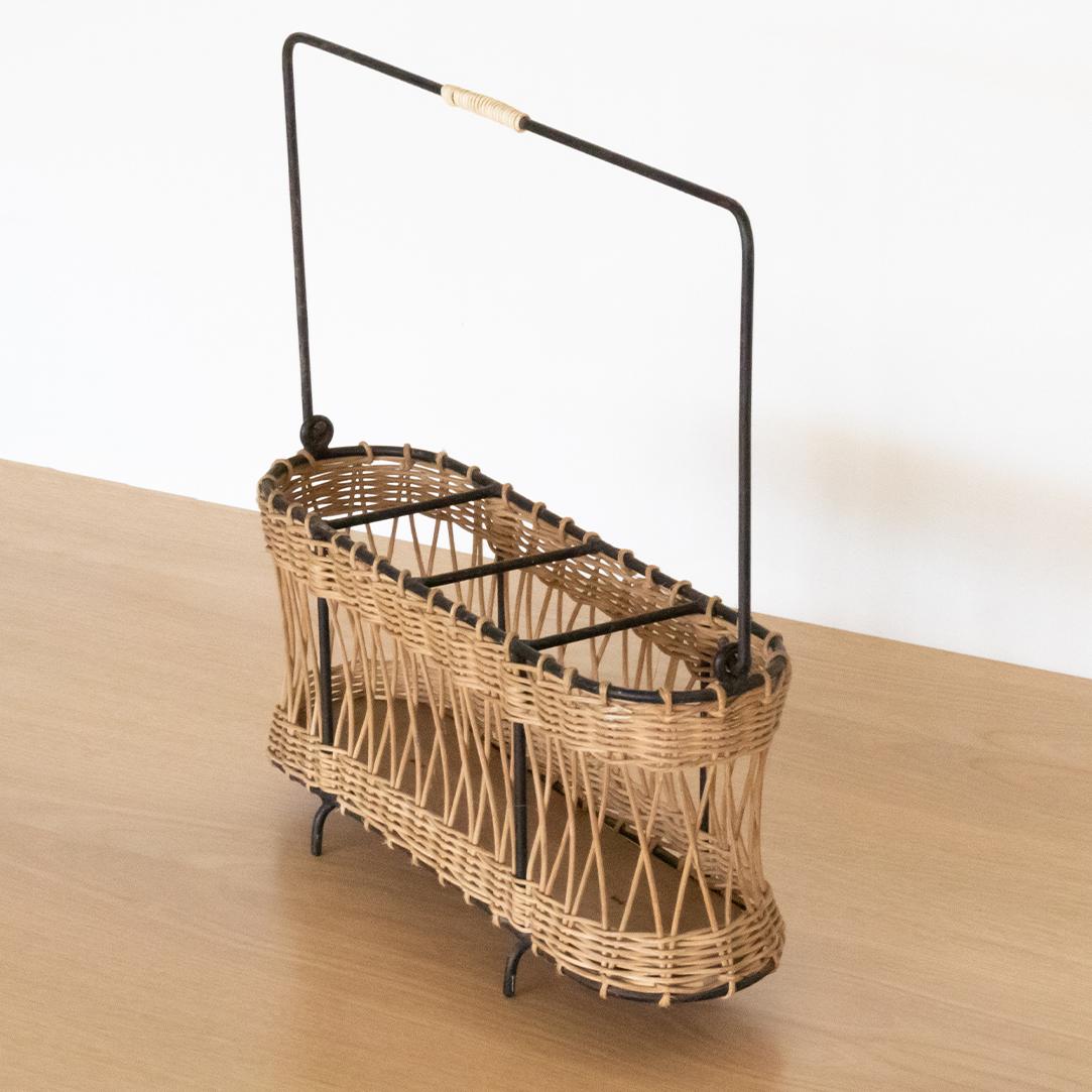 20th Century French Wicker and Iron Bottle Holder