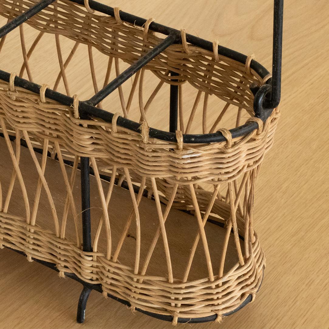 French Wicker and Iron Bottle Holder 2
