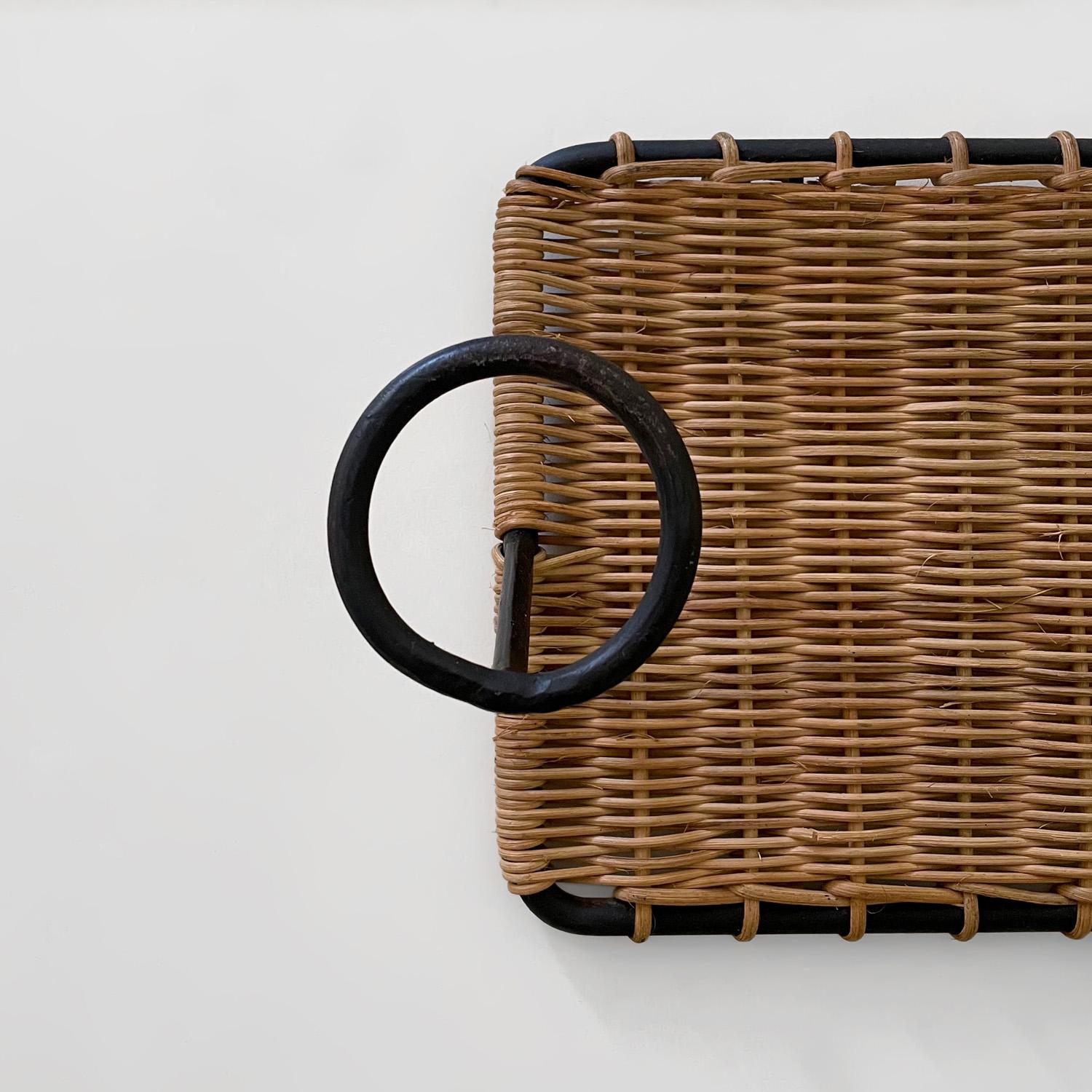French Wicker and Iron Coat Rack in the style of Jacques Adnet  6