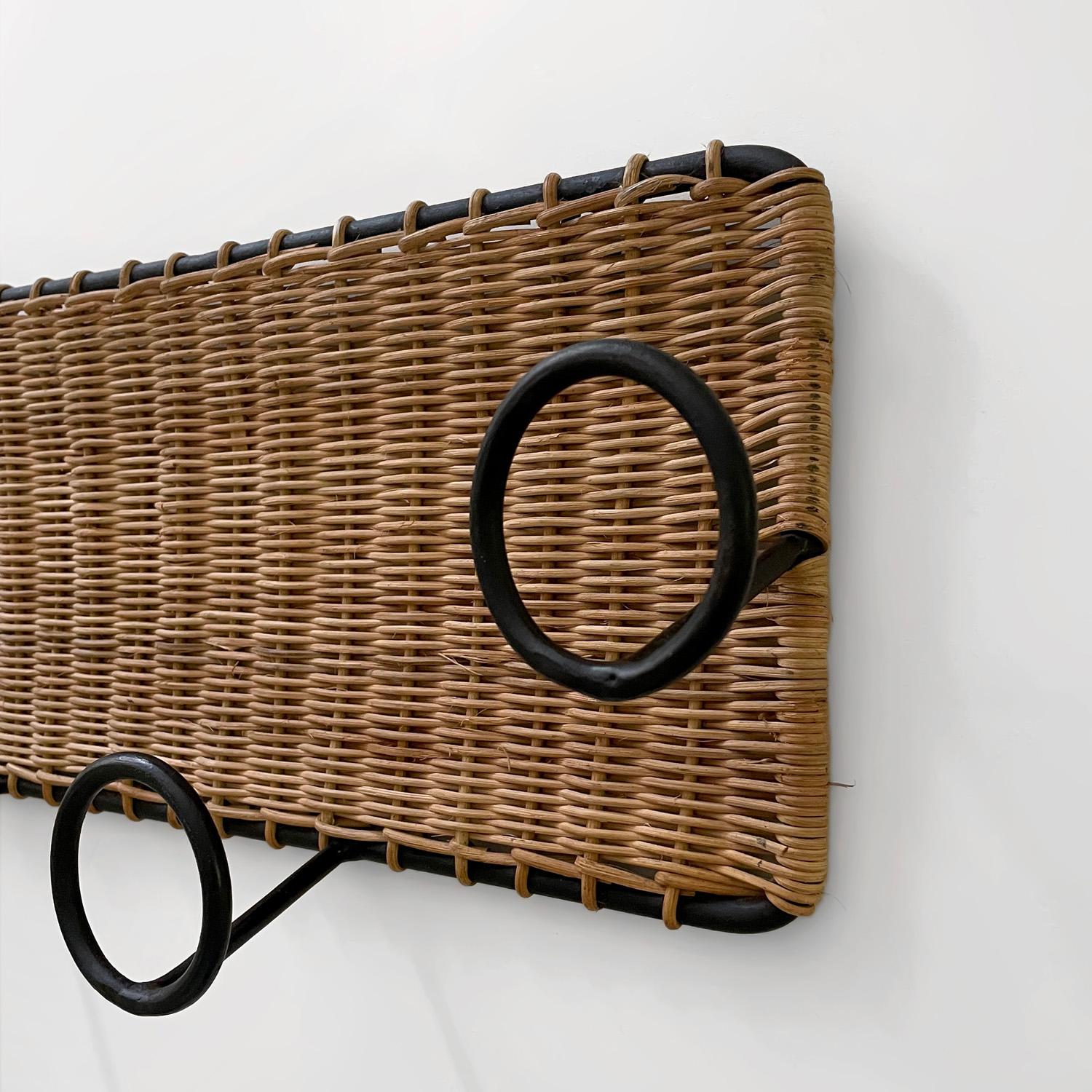French Wicker and Iron Coat Rack in the style of Jacques Adnet  7
