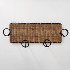 French Wicker and Iron Coat Rack in the style of Jacques Adnet