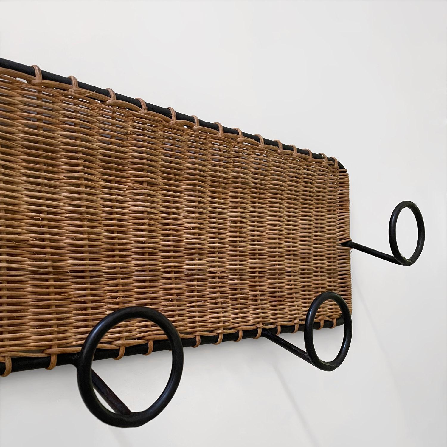 French Wicker and Iron Coat Rack in the style of Jacques Adnet  2