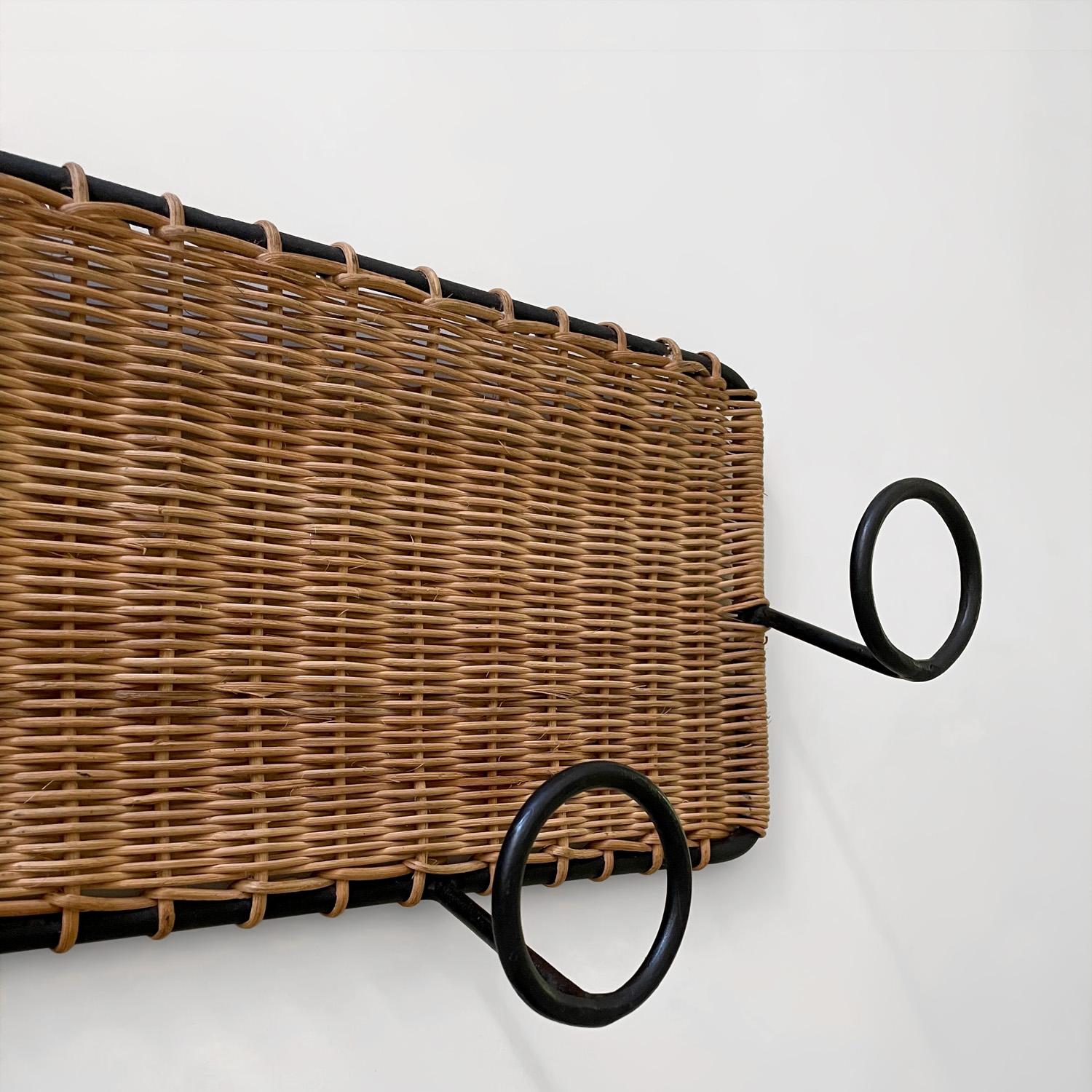 French Wicker and Iron Coat Rack in the style of Jacques Adnet  3